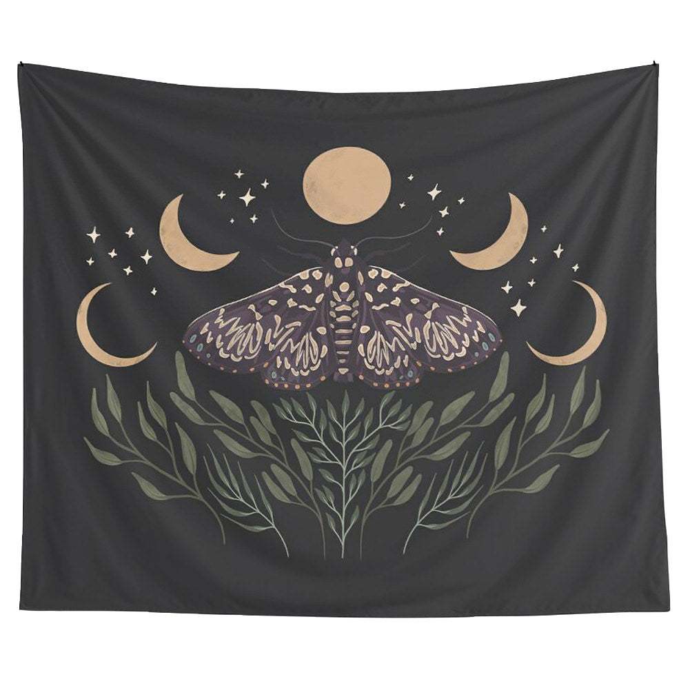 Night Moth Tapestry Wall Hanging - Gothic Boho Decor for Bedroom, Living Room & Dorm - Unique Butterfly Moth Art Print for Home Aesthetic