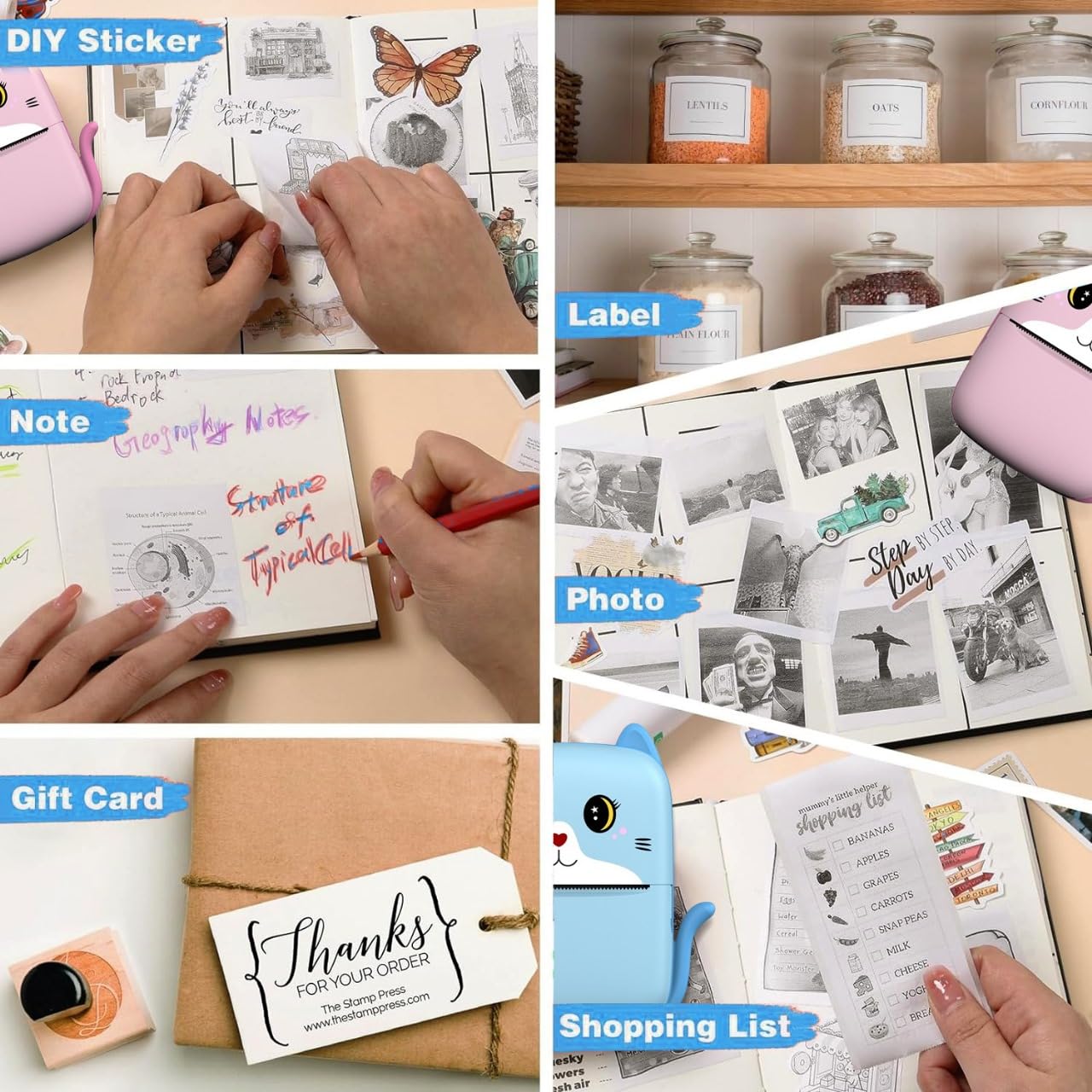 Wireless Thermal Mini Printer - Bluetooth Inkless Sticker & Label Maker for iOS/Android, Portable Pocket Printer for Notes, Kids DIY & Instant Photo Printing (Pink) | Perfect for Home Organization, School Projects, Small Business Labeling & Creative Scrapbooking