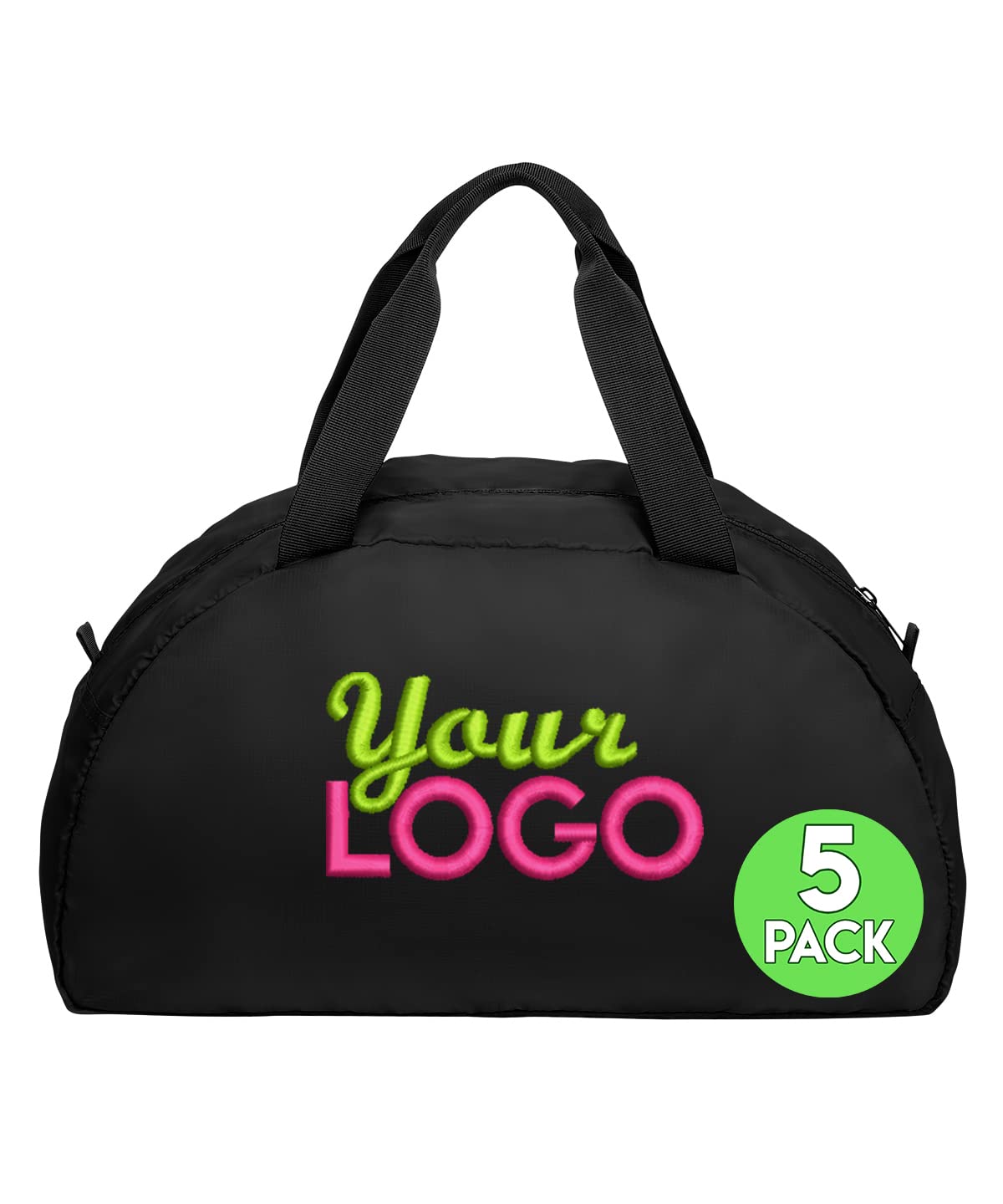 Custom Sport Duffel Bags for Men & Women - 5 Pack Mini Dome Weekender Bags in Black with Logo Personalization - Perfect for Gym, Travel, Overnight Trips & Sports Activities