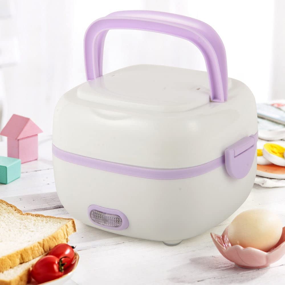 Portable 1L Electric Lunch Box - Mini Rice Cooker & Food Steamer for Office, Travel & Dorm | Purple Multifunctional Heating Lunch Container | Perfect for Meal Prep, Commuting & Camping