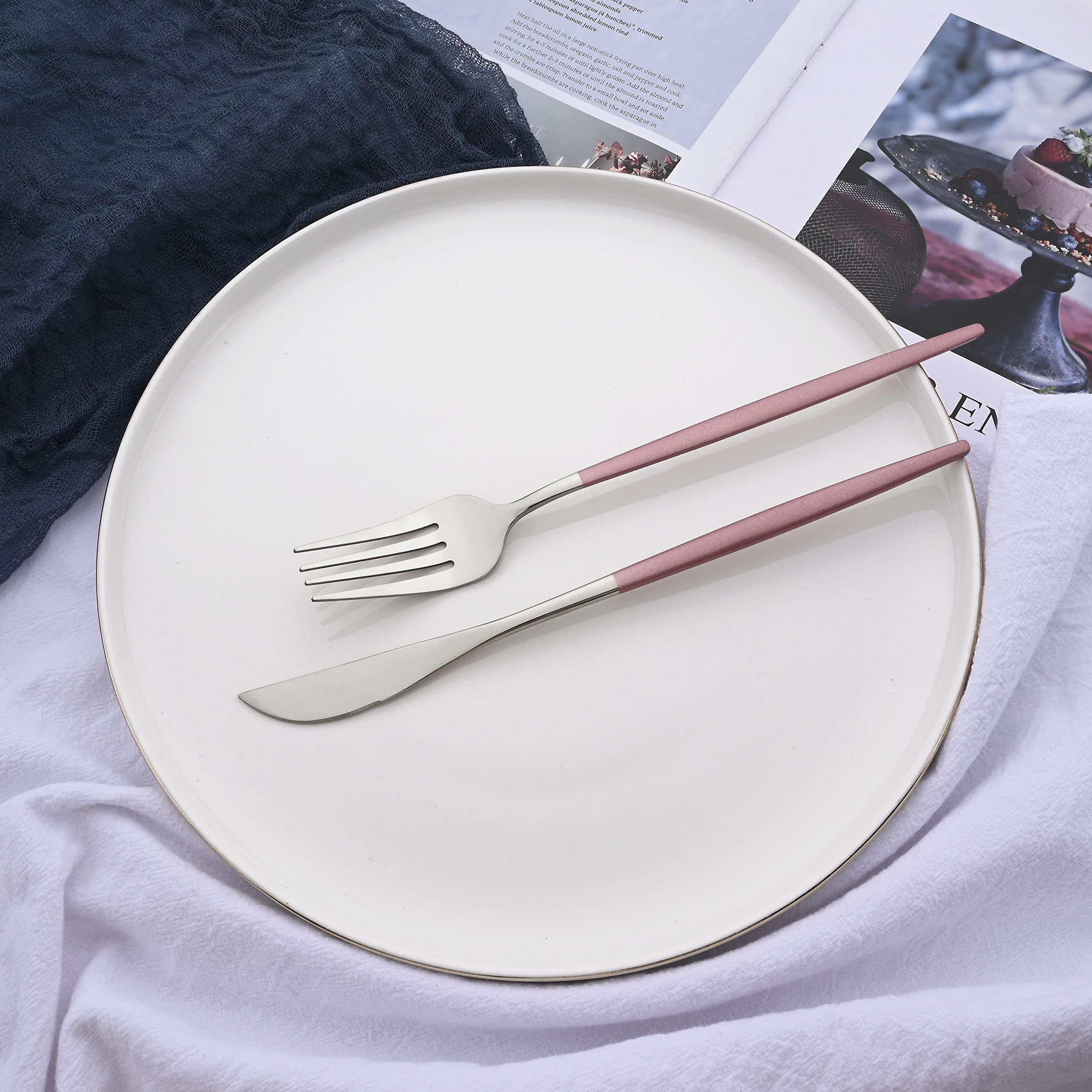 20-Piece Silverware Set for 4 - Stainless Steel Flatware Set with Spoons, Knives & Forks - Elegant Pink Dinnerware for Family Gatherings, Daily Meals & Special Occasions - Durable Cutlery Set Perfect for Home, Restaurant & Party Use