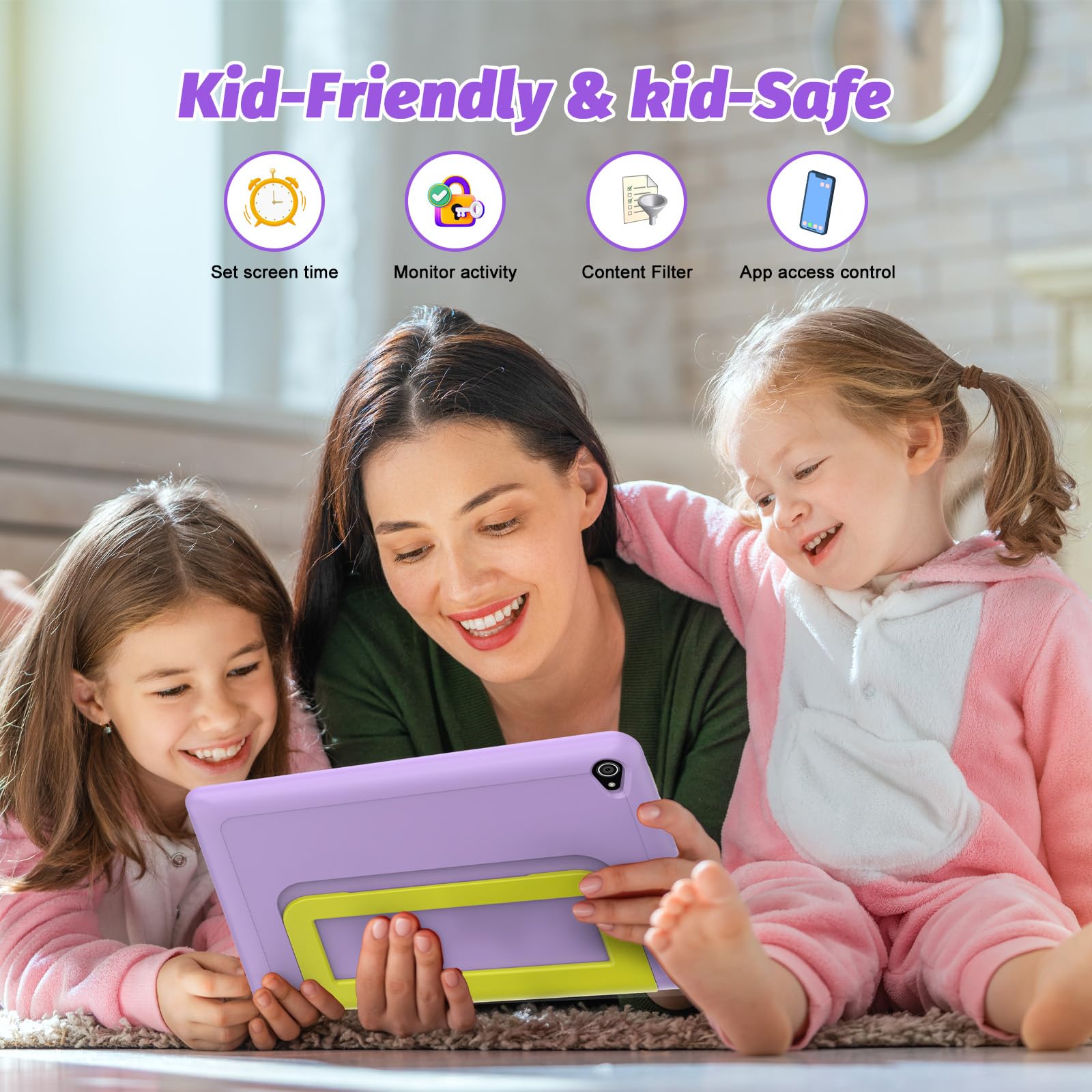 10 Inch Kids Tablet with Android 14 | Octa-Core 64GB Storage (Expandable to 1TB) | WiFi Children's Learning Tablet with Parental Controls & Dual Camera | Includes Protective Case | Perfect Educational Gift for Toddlers & Kids | Ideal for Homeschooling, Travel, and Interactive Learning