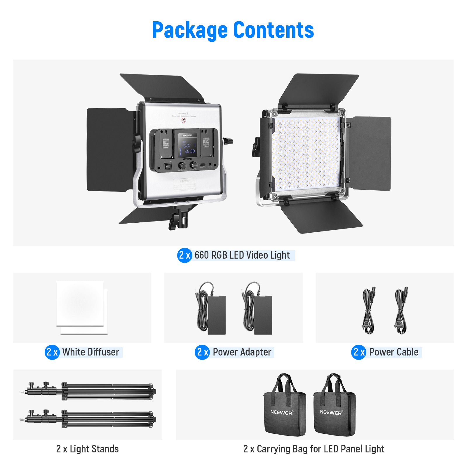NEEWER 2 Pack RGB660 PRO LED Video Light Kit with 360° Color Adjustment - Perfect for YouTube, TikTok, Live Streaming & Photography Lighting