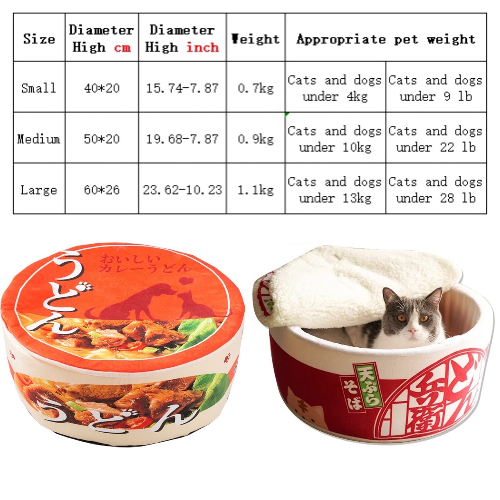 Instant Noodle Shaped Cat Bed & Dog Bed - Super Soft Warm Pet Sofa, Detachable Multifunctional Pet Nest for Cats & Small Dogs (Small, Red Ramen Style) - Perfect for Cozy Napping, Winter Warmth & Playful Home Decor