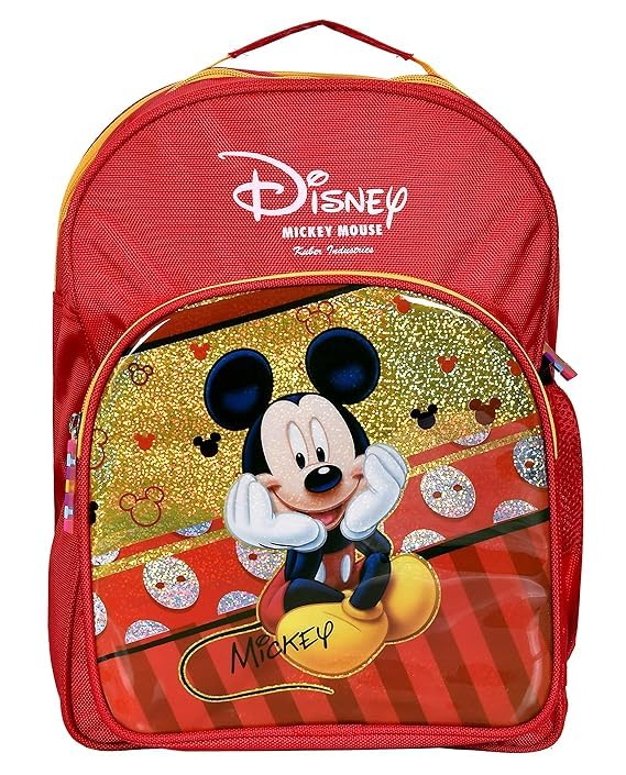 Kuber Industries Disney Mickey Mouse Kids School Backpack - 3 Compartment Book Bag for Boys & Girls - Durable Student Backpack for Elementary School, Travel & Daily Use - Red