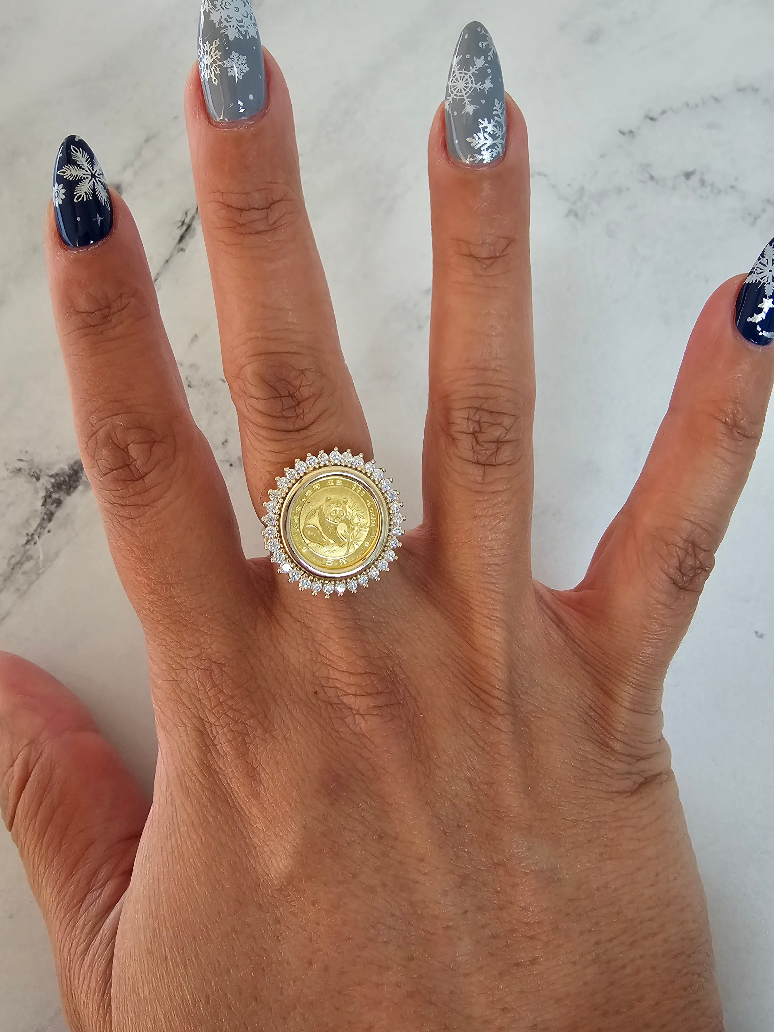 20th Ounce Panda Coin Ring with Diamond Halo - Sterling Silver Collectible Jewelry for Gifts, Anniversaries & Special Occasions | Perfect for Coin Collectors & Fashion Lovers