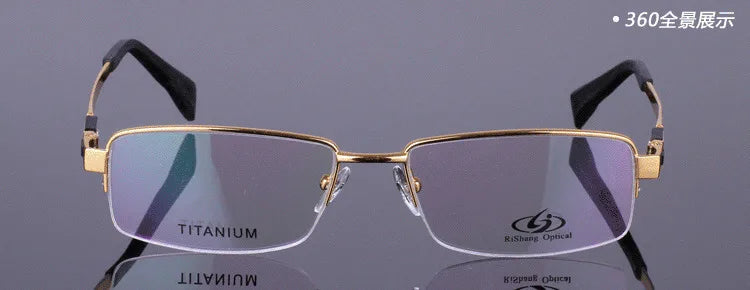 Brightzone Men's Semi-Rimless Big Square Titanium Frame Glasses 428001 - Lightweight Durable Eyewear for Work, Reading & Fashion