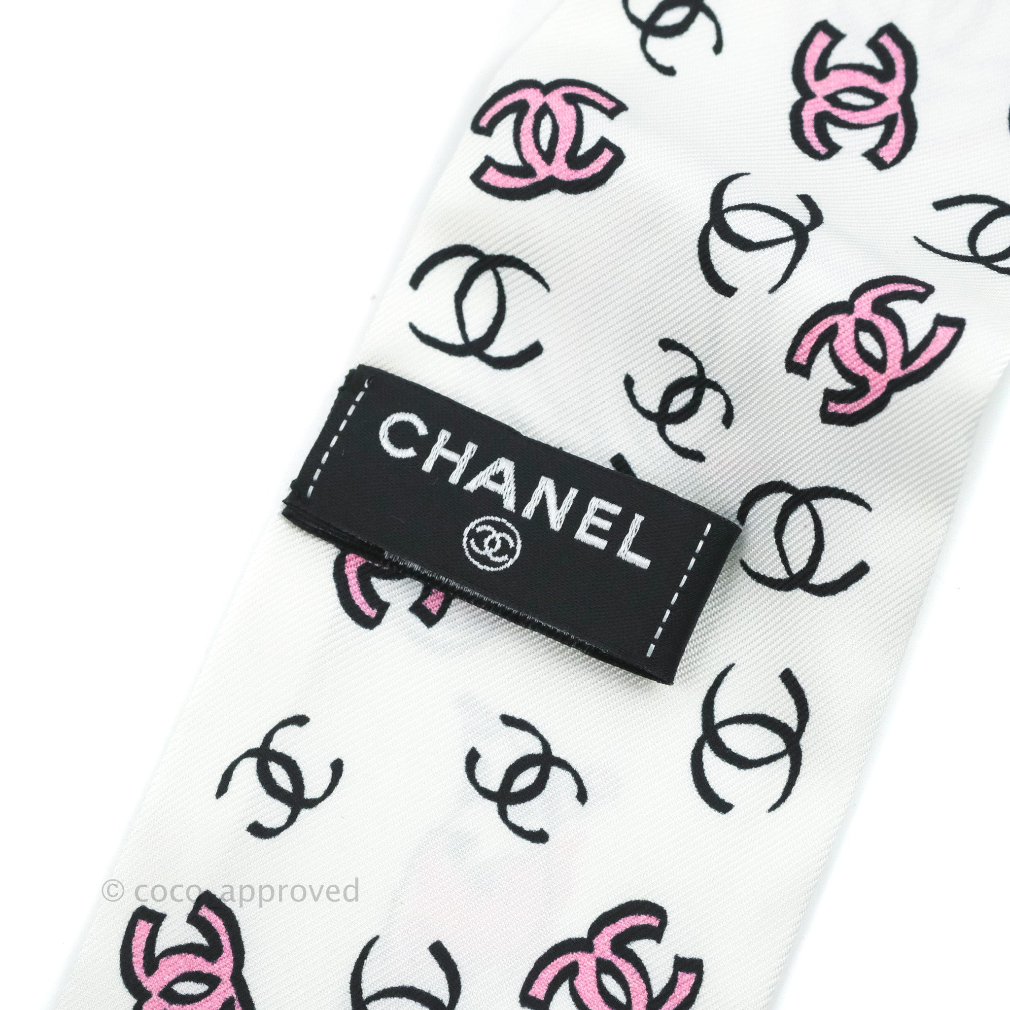Chanel CC Silk Twilly Scarf - Black & White Luxury Fashion Accessory for Women | Perfect for Handbags, Hats & Gift Giving