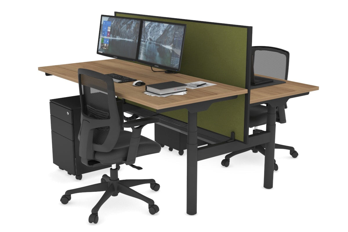 Flexi Premium Height Adjustable 2-Person H Bench Workstation - Black Frame [1200L x 700W] - Ergonomic Office & Home Workspace Solution for Collaborative Teams