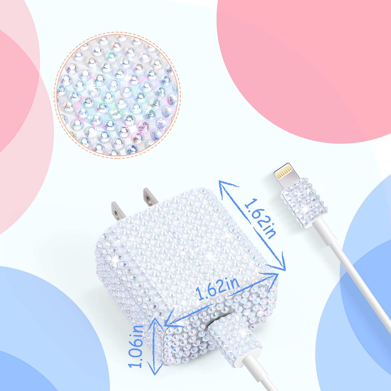 Outus 10PCS Rhinestone Wall Charger Stickers - Bling USB Charger Crystal Decor with Artificial Diamonds - Compatible with iPhone iPad Power Adapter - DIY Bedazzled Phone Accessories for Women - Perfect for Home Office & Gift Giving