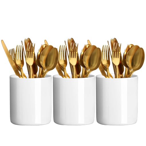 Elegant White Porcelain Utensils Holder & Cutlery Caddy - Silverware Organizer for Kitchen, Party Tableware, Cabinet Storage | Perfect for Dining, Entertaining & Home Decor