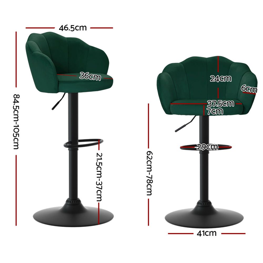 Adjustable Height Velvet Green Bar Stools with Gas Lift Mechanism - Perfect for Kitchen Islands, Breakfast Bars, and Home Decor