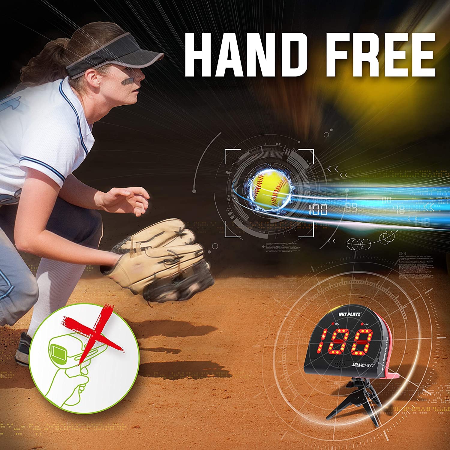 NetPlayz Softball Radar Speed Sensor - Hands-Free Training Equipment for Pitching & Batting | High-Tech Baseball/Softball Training Gear & Gadgets for Players & Coaches | Perfect for Practice, Games & Performance Tracking (Black, NIS022132033)