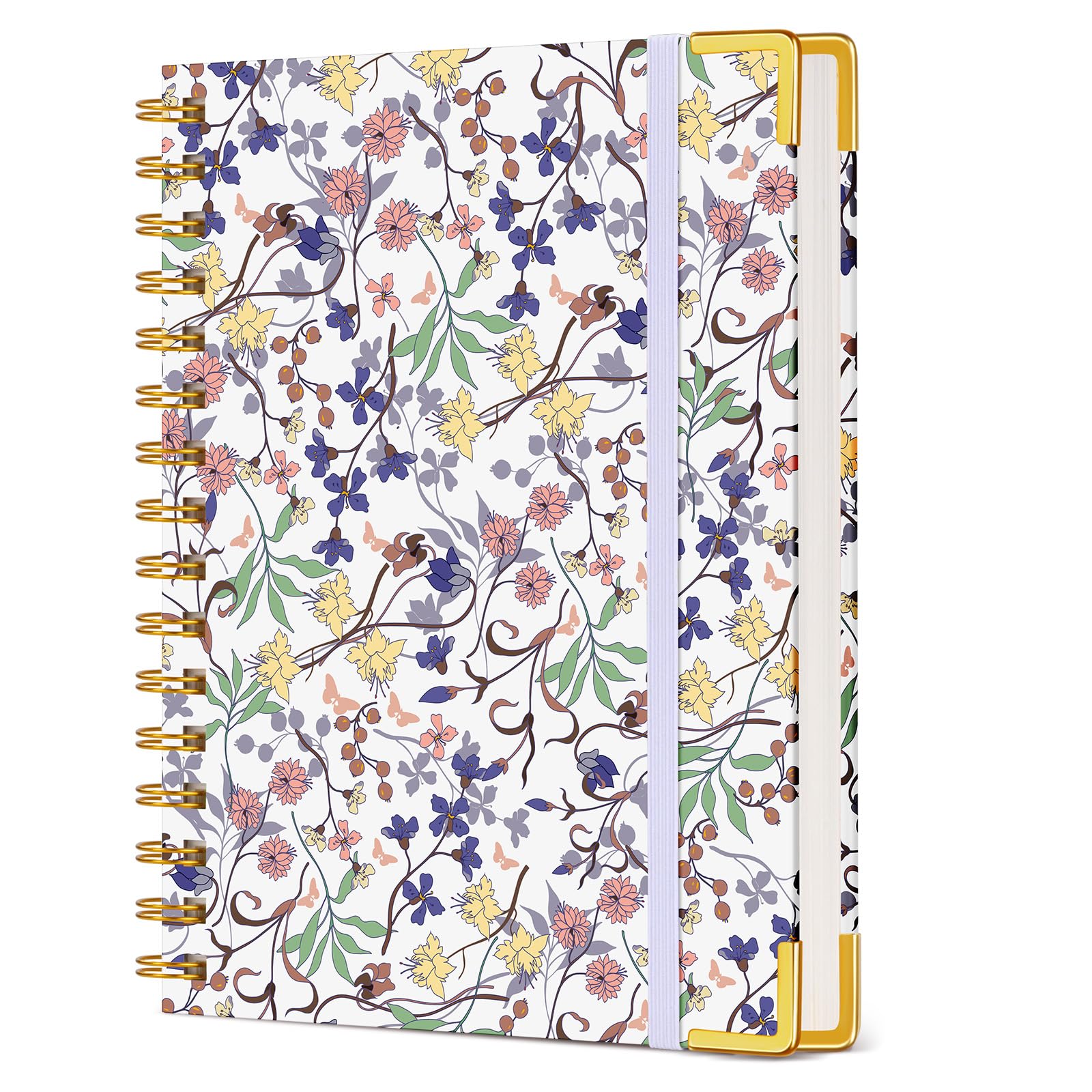 Elegant Purple Floral Spiral Notebook for Women - 160 Page A5 Lined Journal with 100 GSM Thick Paper, 5.75