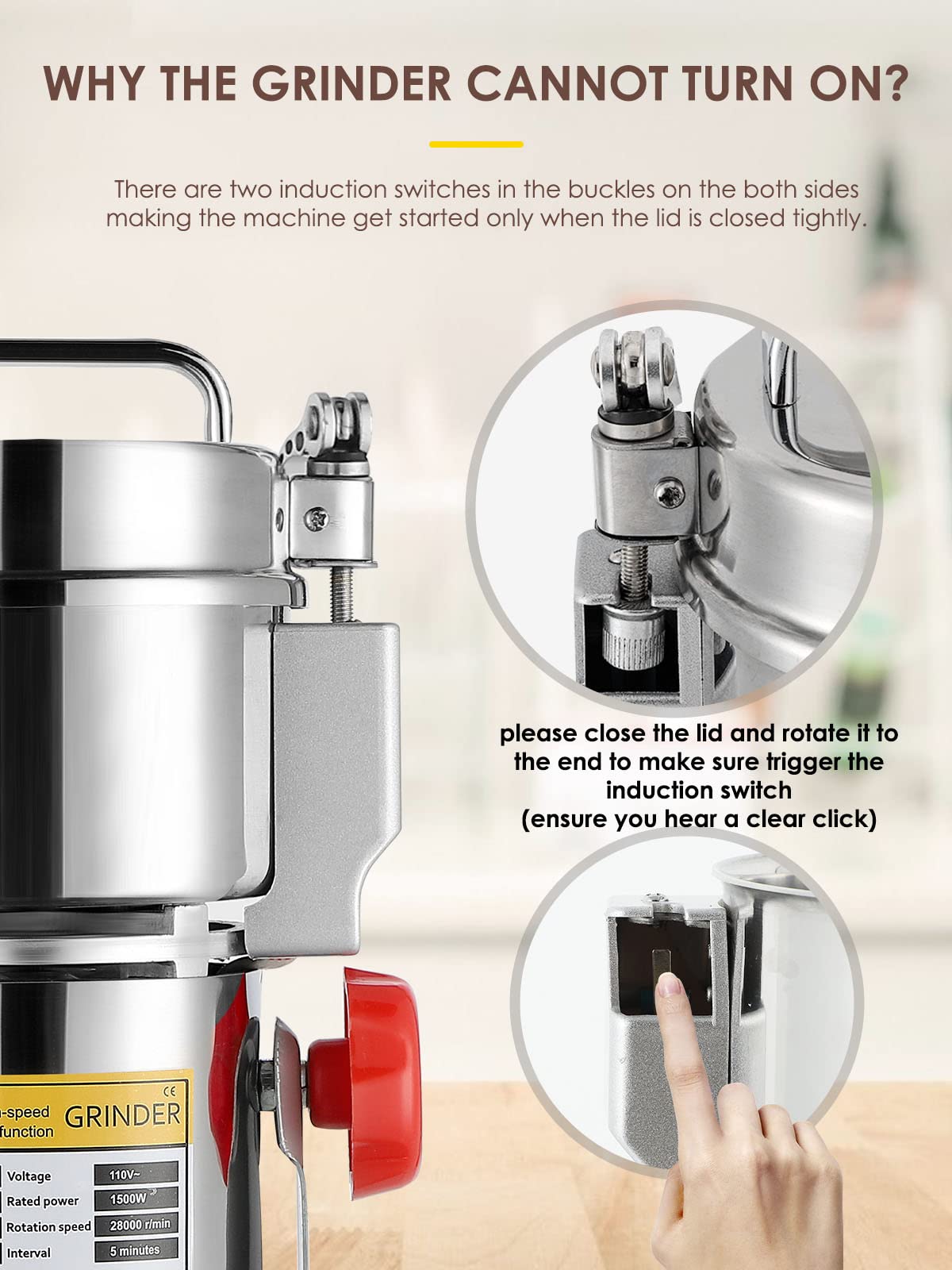 CGOLDENWALL 2000g Electric Grain Grinder Mill - Stainless Steel Commercial Spice Grinder for Coffee Beans, Herbs, Nuts & Grains - 110V High-Speed Pulverizer - Perfect Kitchen Gift for Mom & Wife (Great for Baking, Smoothies & Meal Prep)