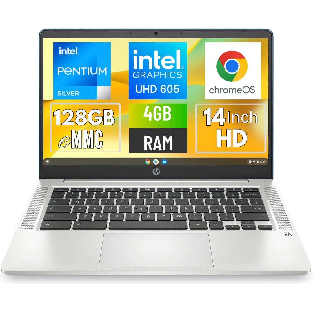 HP Chromebook 14a-na0062tg 14-inch HD Laptop - Intel Pentium Silver N5030, 4GB RAM, 128GB eMMC, Chrome OS - WiFi, Bluetooth, Webcam - Forest Teal (Renewed) | Perfect for Remote Work, Online Learning & Web Browsing
