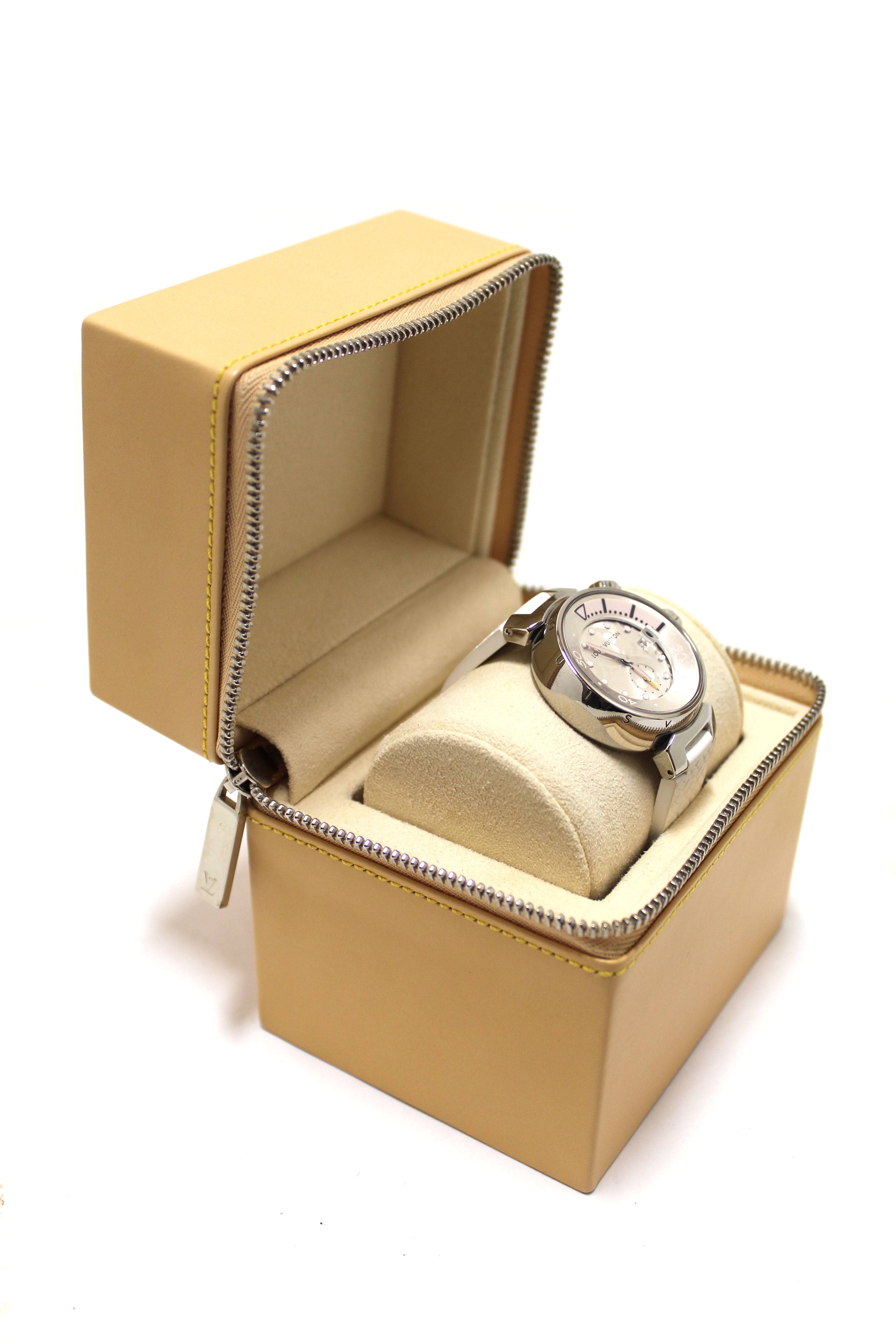 Authentic Louis Vuitton White Lovely Cup Chronograph Watch for Women - Luxury Swiss Quartz Movement, Stainless Steel Band - Perfect for Formal Events, Business Meetings & Special Occasions