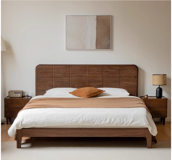 Solid Black Walnut Wood Bed Frame - Chinese Retro Style Queen/King Size Platform Bed with Storage | Durable Hardwood Bedroom Furniture for Master Bedroom, Guest Room & Airbnb