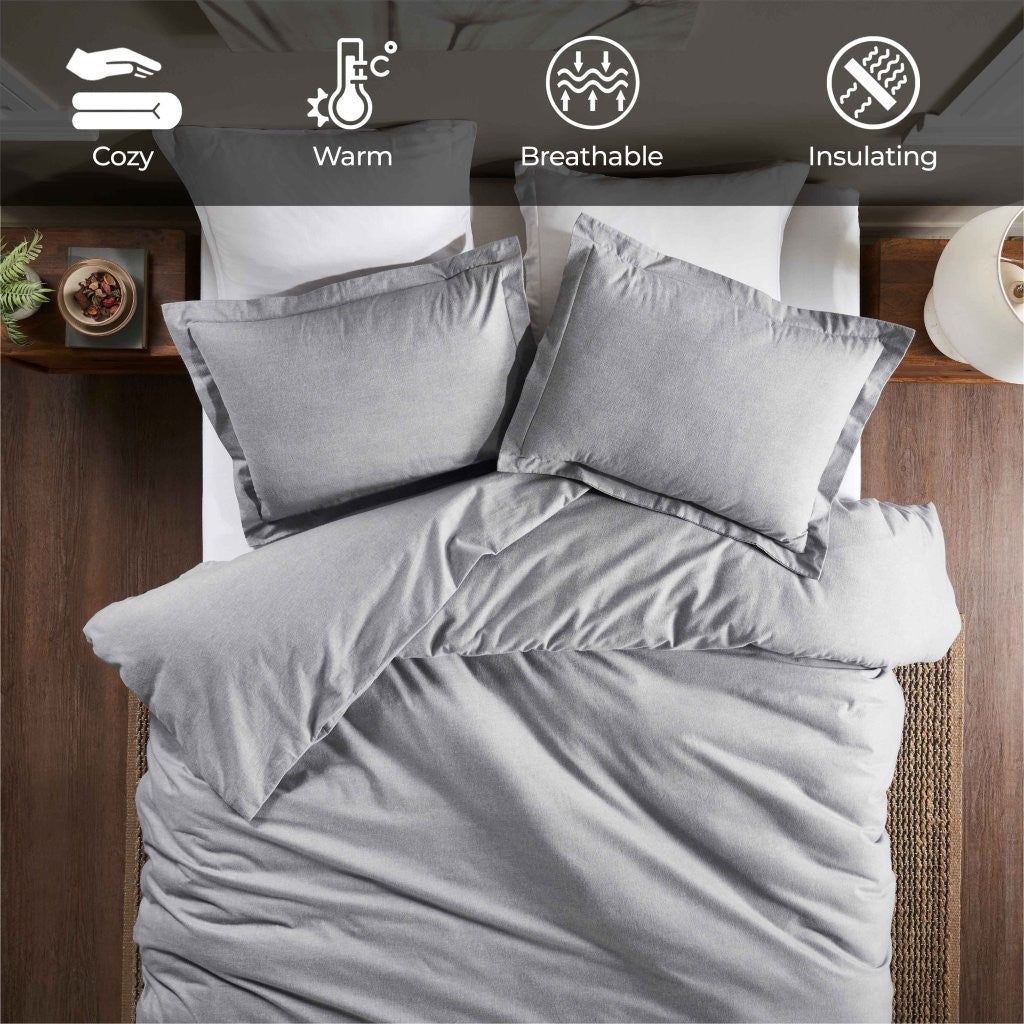 Soft & Cozy Melange Flannel Cotton Two-Tone Brushed Duvet Cover Set - King Size Bedding for Winter Warmth & Comfort
