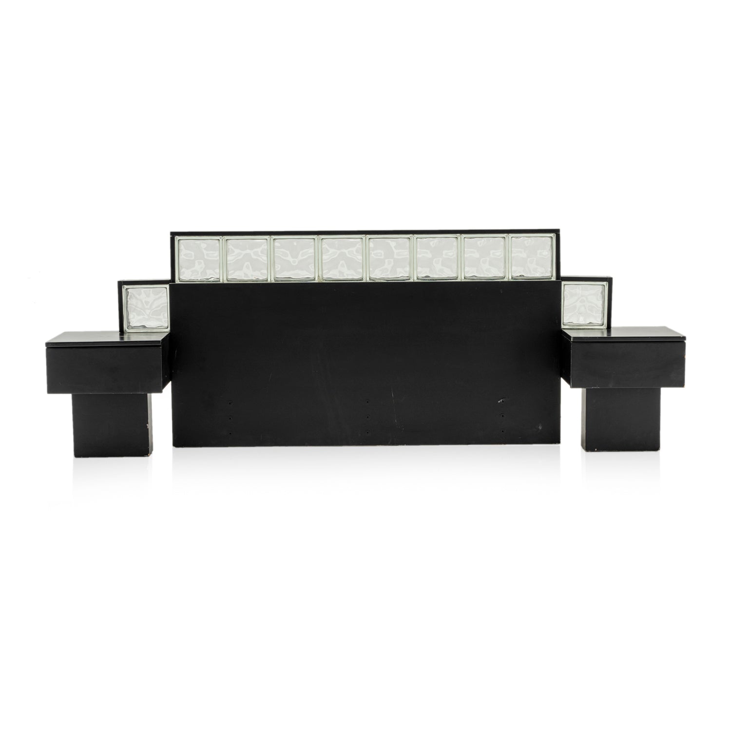 Modern Black Wavy Glass Block Headboard with Built-in Nightstands - Stylish Bedroom Furniture for Contemporary Home Decor & Small Space Solutions