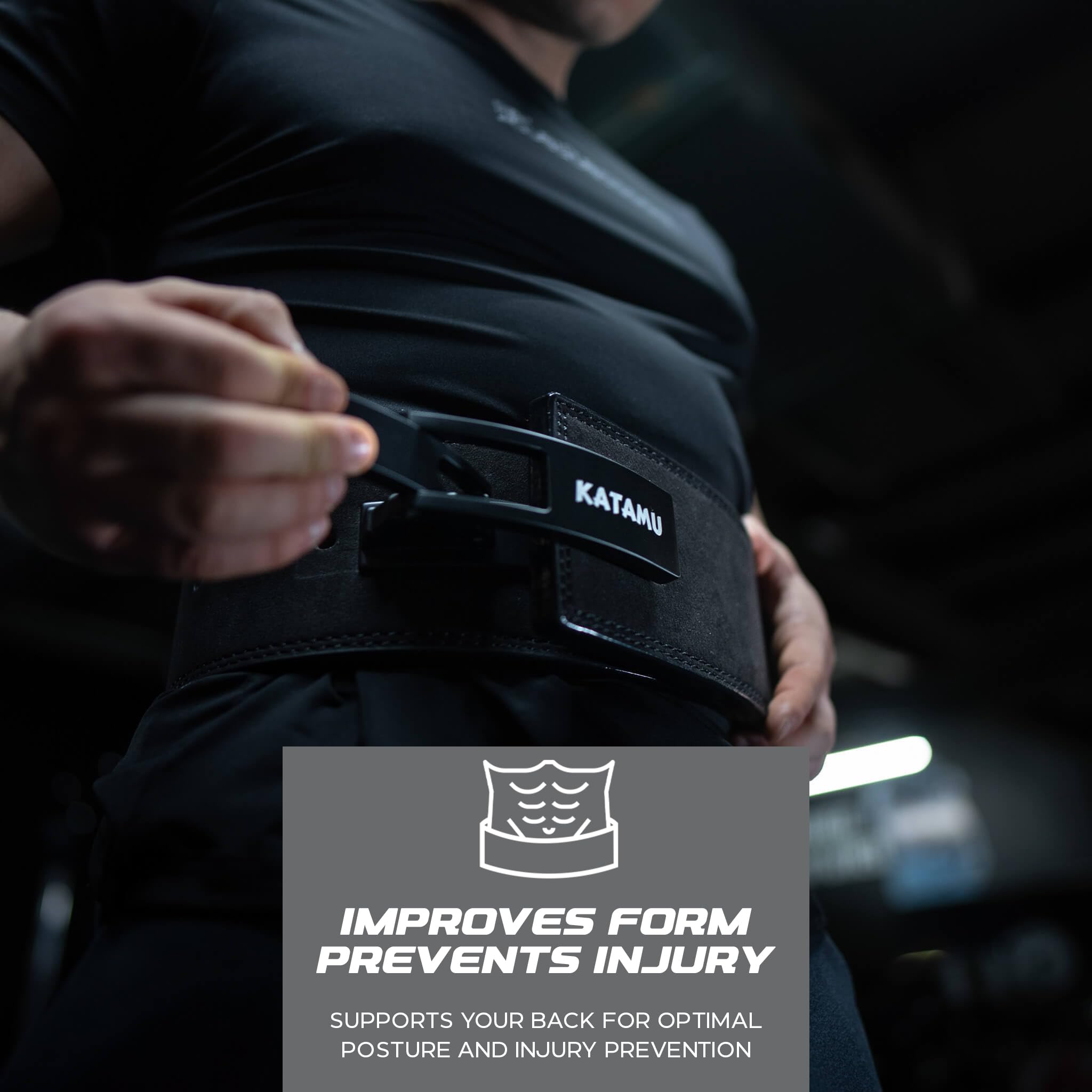 Katamu Premium Leather Lever Weight Lifting Belt for Powerlifting & Gym Workouts - Adjustable Support for Deadlifts, Squats & Strength Training | Ideal for CrossFit, Bodybuilding & Weightlifting