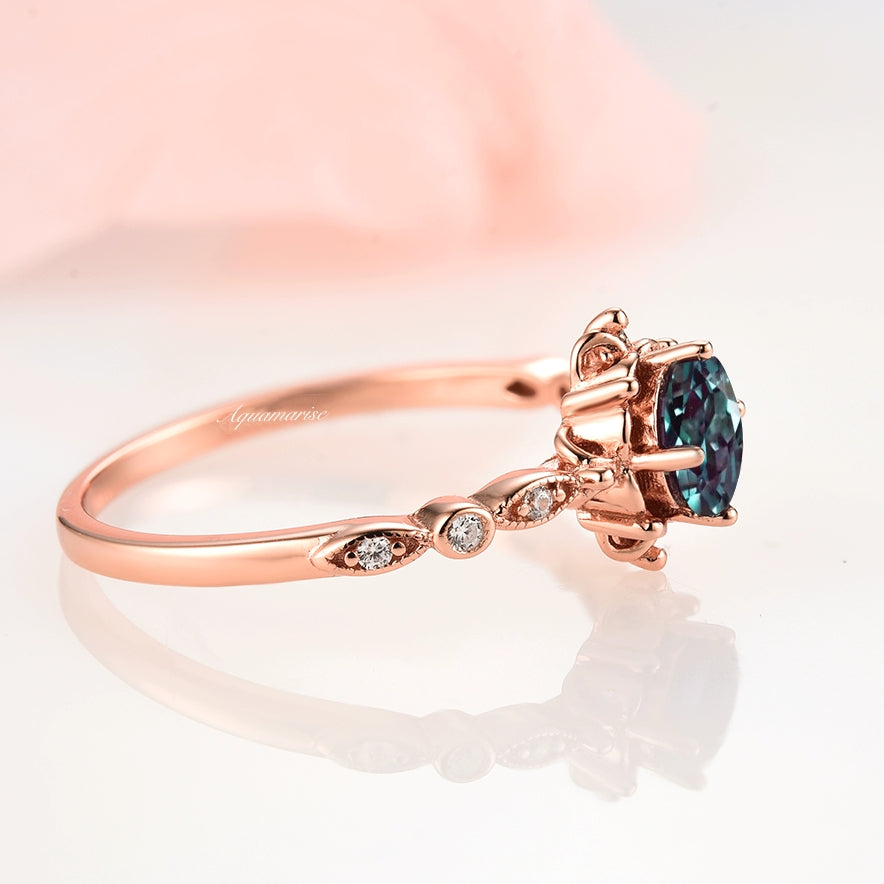 Vintage Alexandrite Fairytale Ring 14K Rose Gold Vermeil - Elegant Engagement, Wedding & Anniversary Jewelry Gift for Women