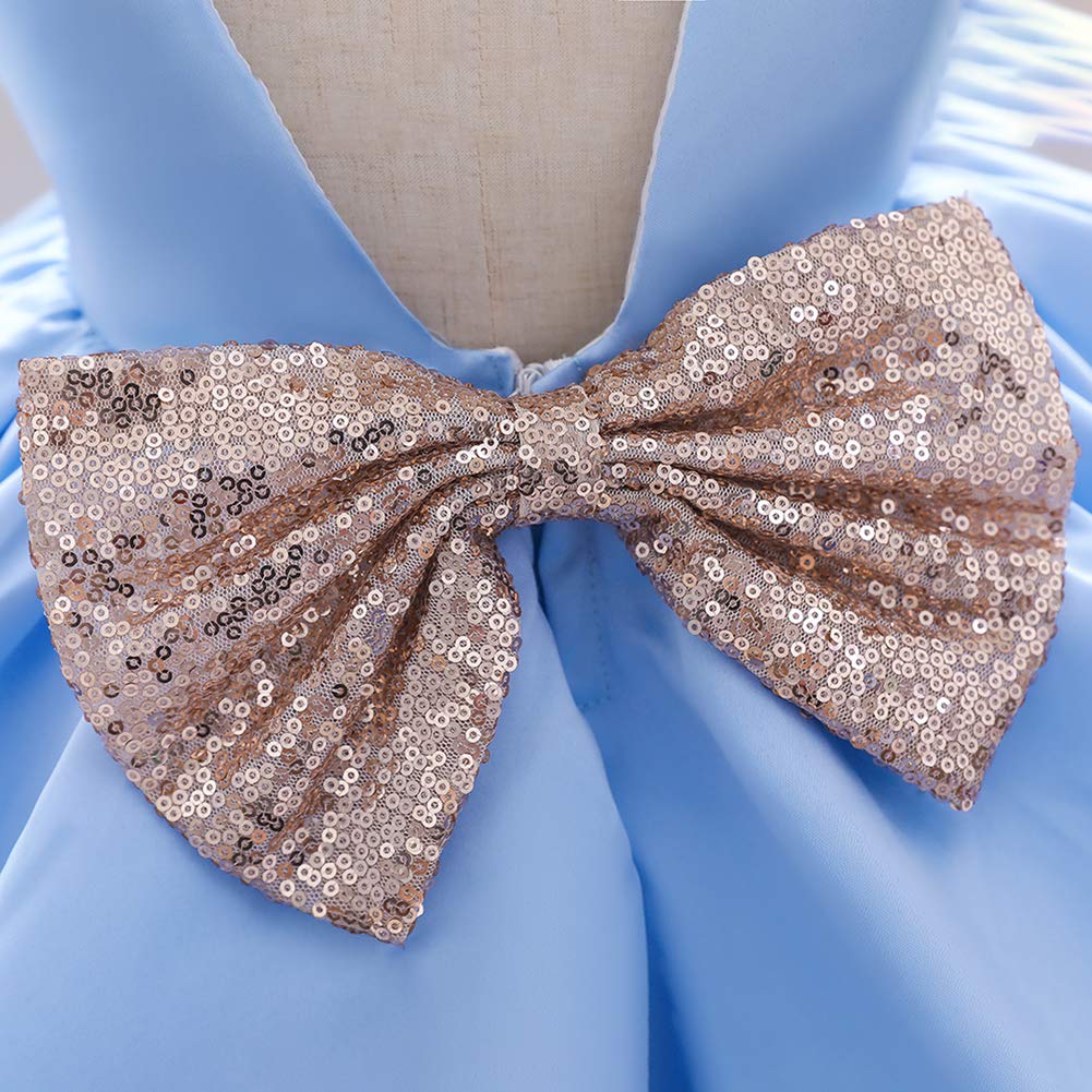 IBTOM CASTLE Embroidered Sequins Bowknot Flower Girls Tutu Princess Backless Dress - Baby Baptism Wedding Party Dress for Special Occasions & Photo Shoots