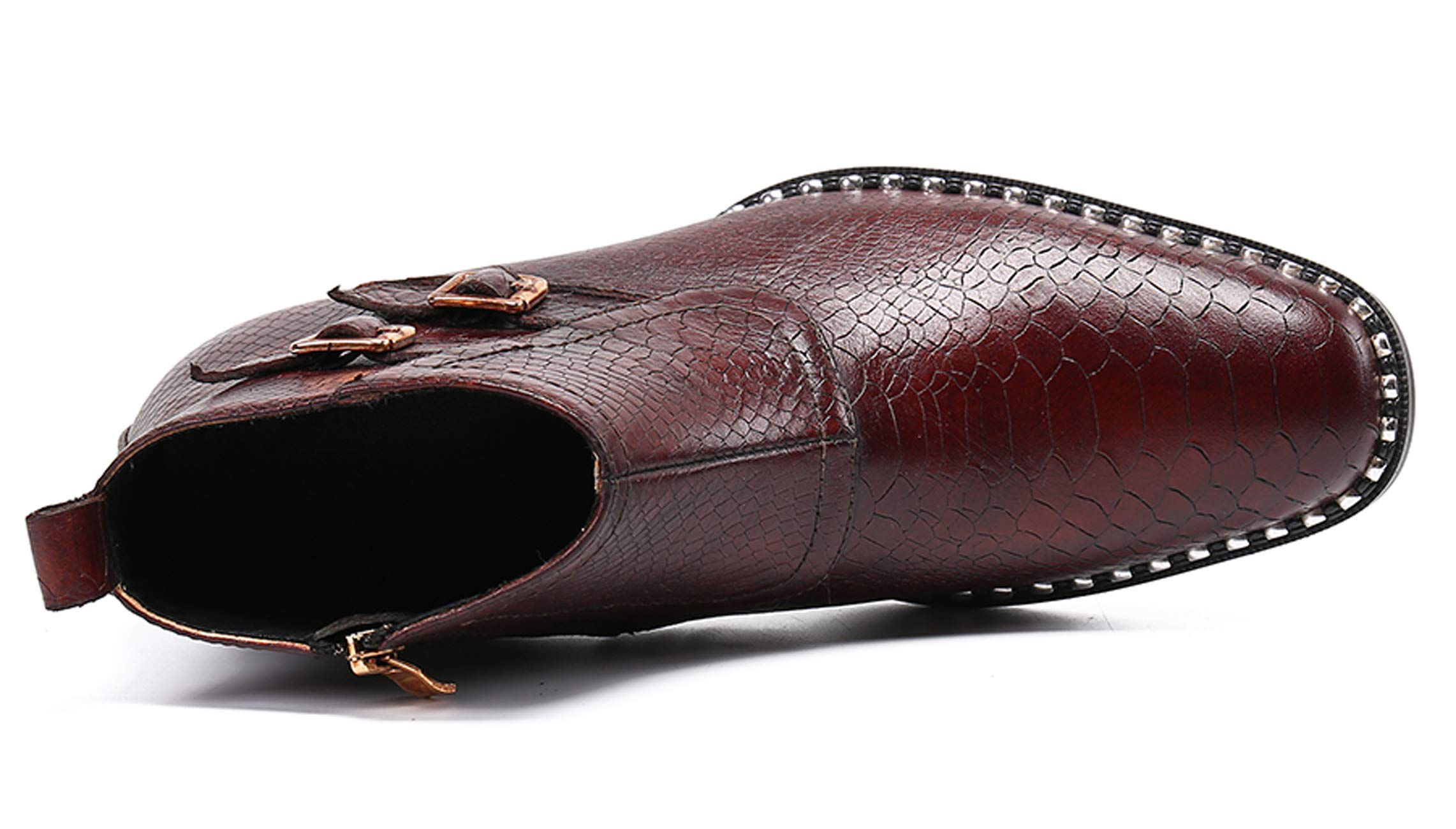Men's Leather Dress Boots with Round Toe & Side Zipper - Formal & Casual Red Boots for Work, Office & Special Occasions