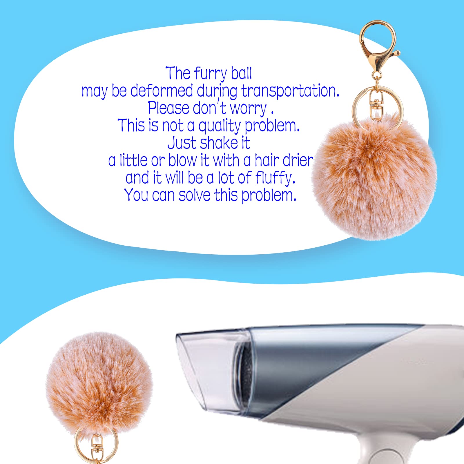 Fluffy Pom Pom Keychain - Soft Artificial Fur Ball Keyring for Car Keys, Bags & Backpacks - Cute Accessory for Women, Girls & Teens (Perfect Gift for Friends & Birthday)
