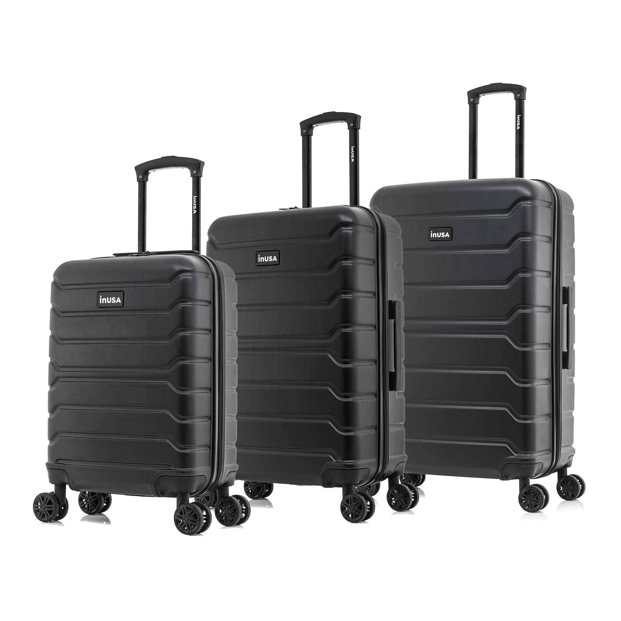 InUSA TREND 3-Piece Spinner Luggage Set - 20in, 24in & 28in Lightweight Hardshell Suitcases with 360° Wheels & Telescopic Handle for Air Travel, Business Trips & Family Vacations | Durable Black Carry-On & Checked Bags