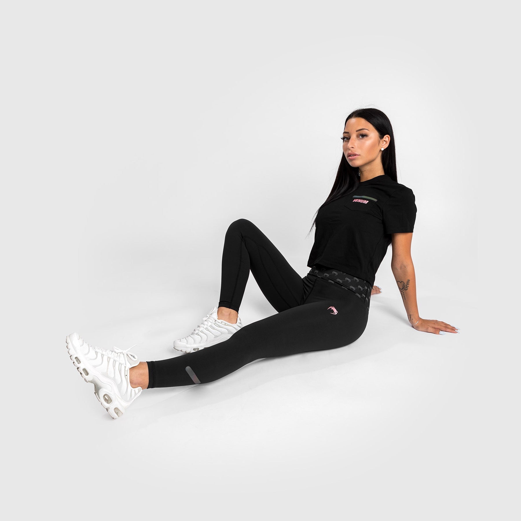 Venum Monogram 7/8 Leggings for Women - Black/Pink Gold Workout Leggings - High Waist Yoga Pants for Gym, Running & Fitness Training