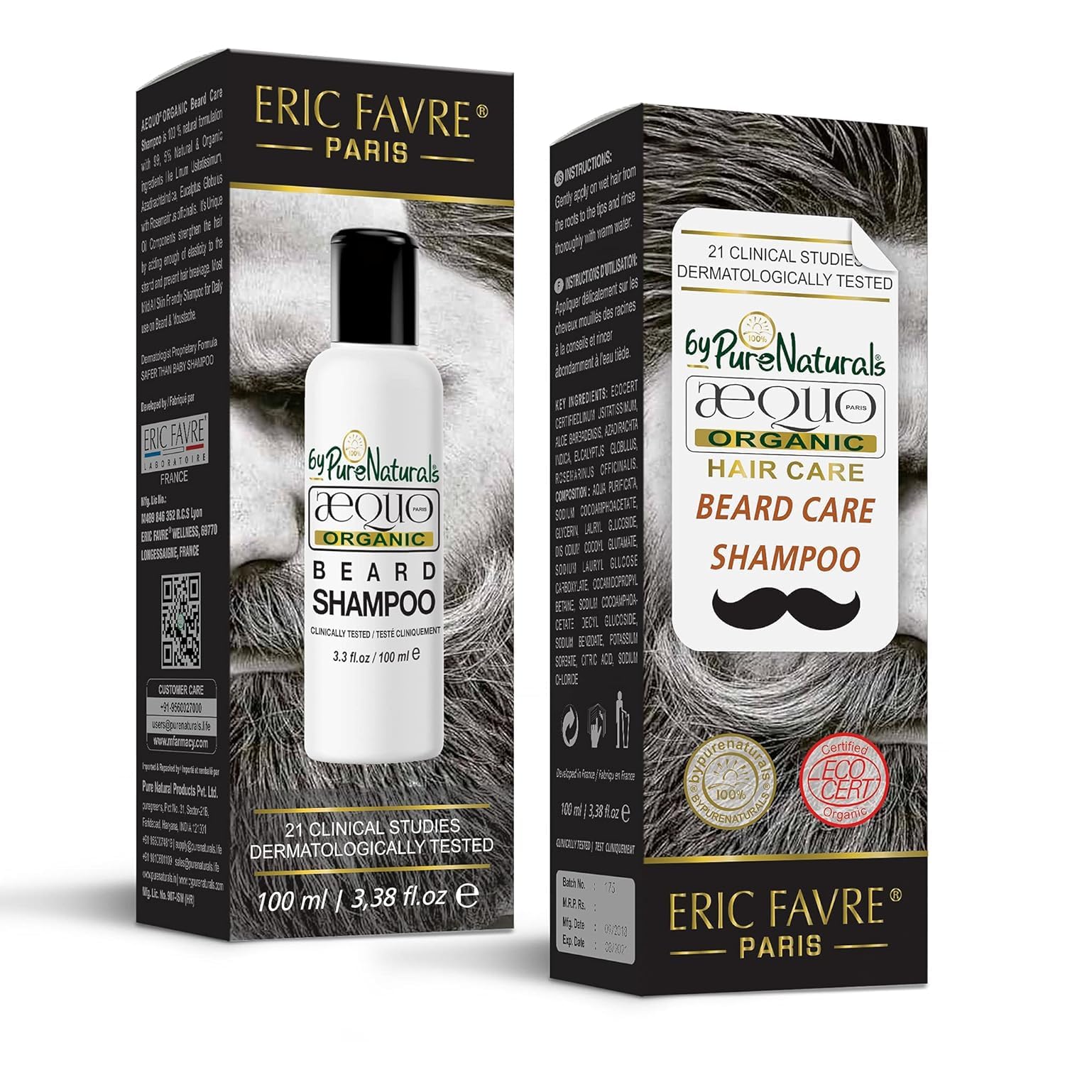**Aequo Organic Beard Wash & Shampoo - Paraben-Free with Aloe Vera & Rosemary for Frizz-Free Beard Care - 100ml - Ideal for Daily Grooming & Softening**