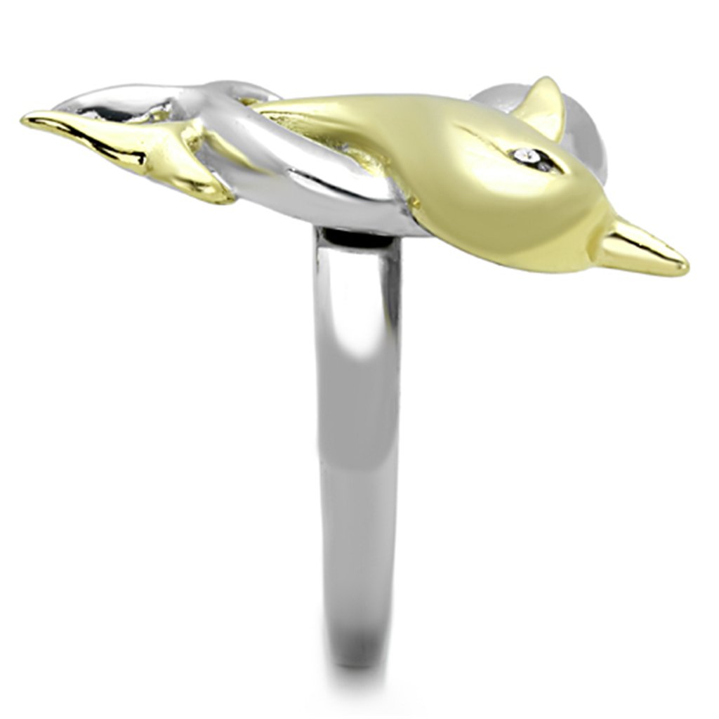 Marimor Women's 316 Stainless Steel Two-Tone Crystal Dolphin Ring - Elegant Fashion Jewelry for Everyday Wear, Gift for Her, Beach & Summer Outfits