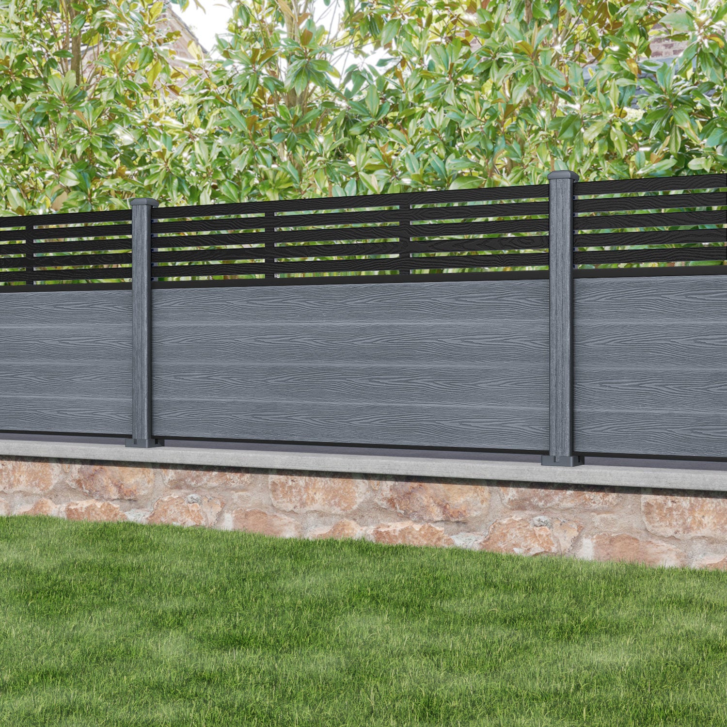 Classic Aspen Fence Panel - Anthracite Color with Composite Posts | Durable Outdoor Privacy Fencing for Backyard, Garden & Pool Areas