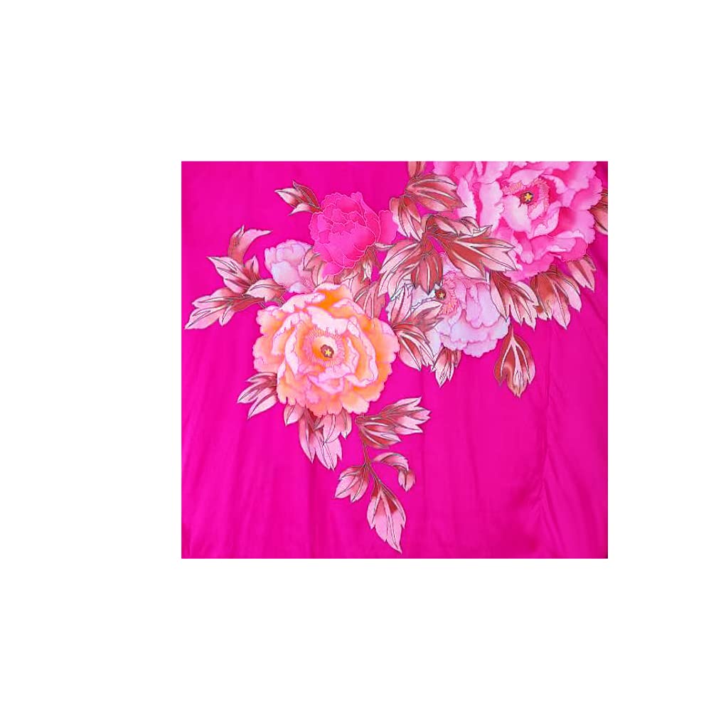 Luxury 100% Silk Pajamas for Women - Floral Print Silk Kimono Robe with Doll Sleeves - Elegant Loungewear & Bridal Shower Gift for Spa Nights and Relaxation at Home