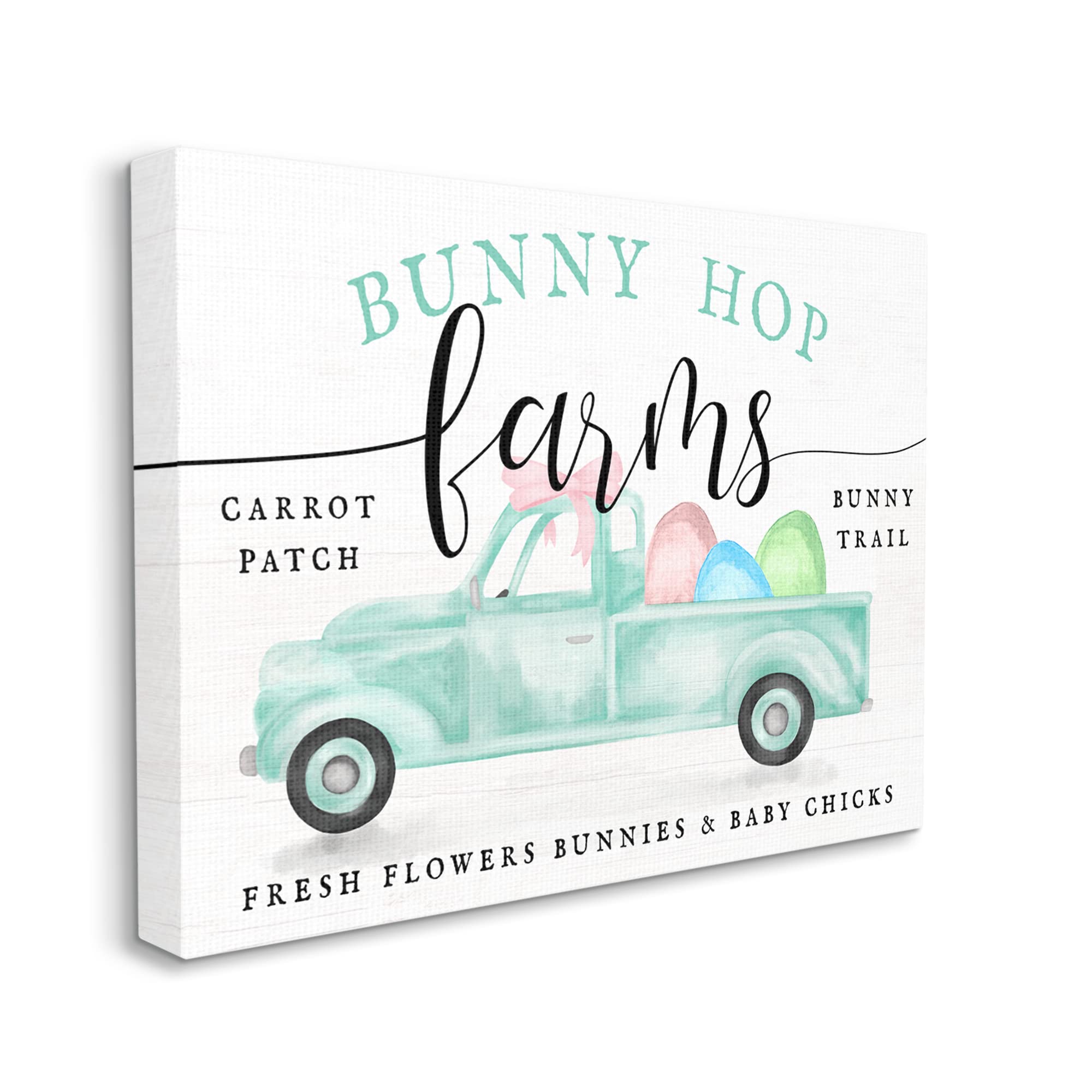 Stupell Industries Bunny Hop Farms Sign Easter Egg Green Truck Canvas Wall Art - 48 x 36 - Blue - Designed by Daphne Polselli - Perfect for Easter Decor, Farmhouse Style, Nursery & Kids Room Wall Decor