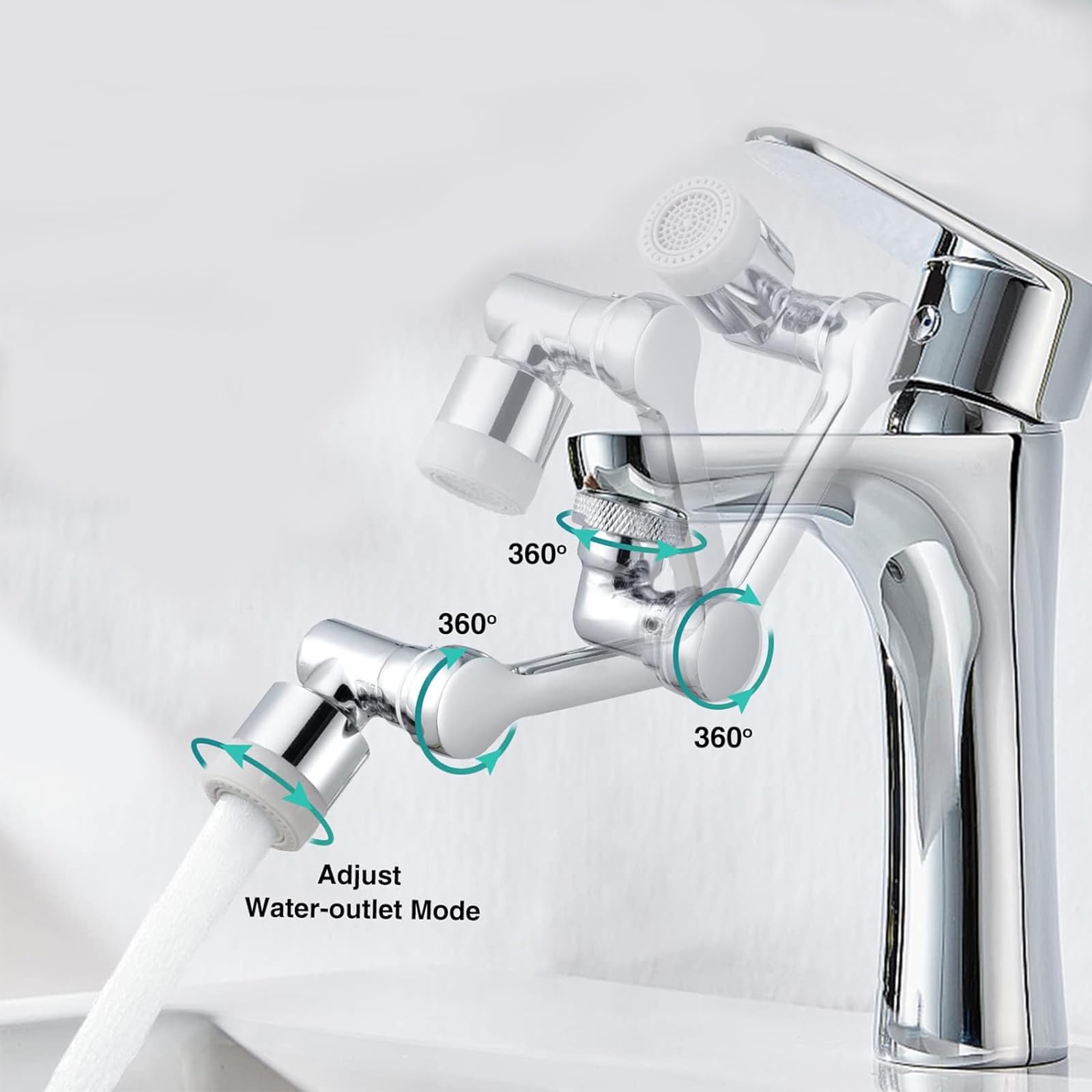 360° Rotating Faucet Extender with Dual Spray Modes - Splash-Free Hand Washing, Hair & Face Rinsing for Bathroom & Kitchen Sink (Silver, 2-Pack) - Perfect for Kids, Pets & Disabled Users