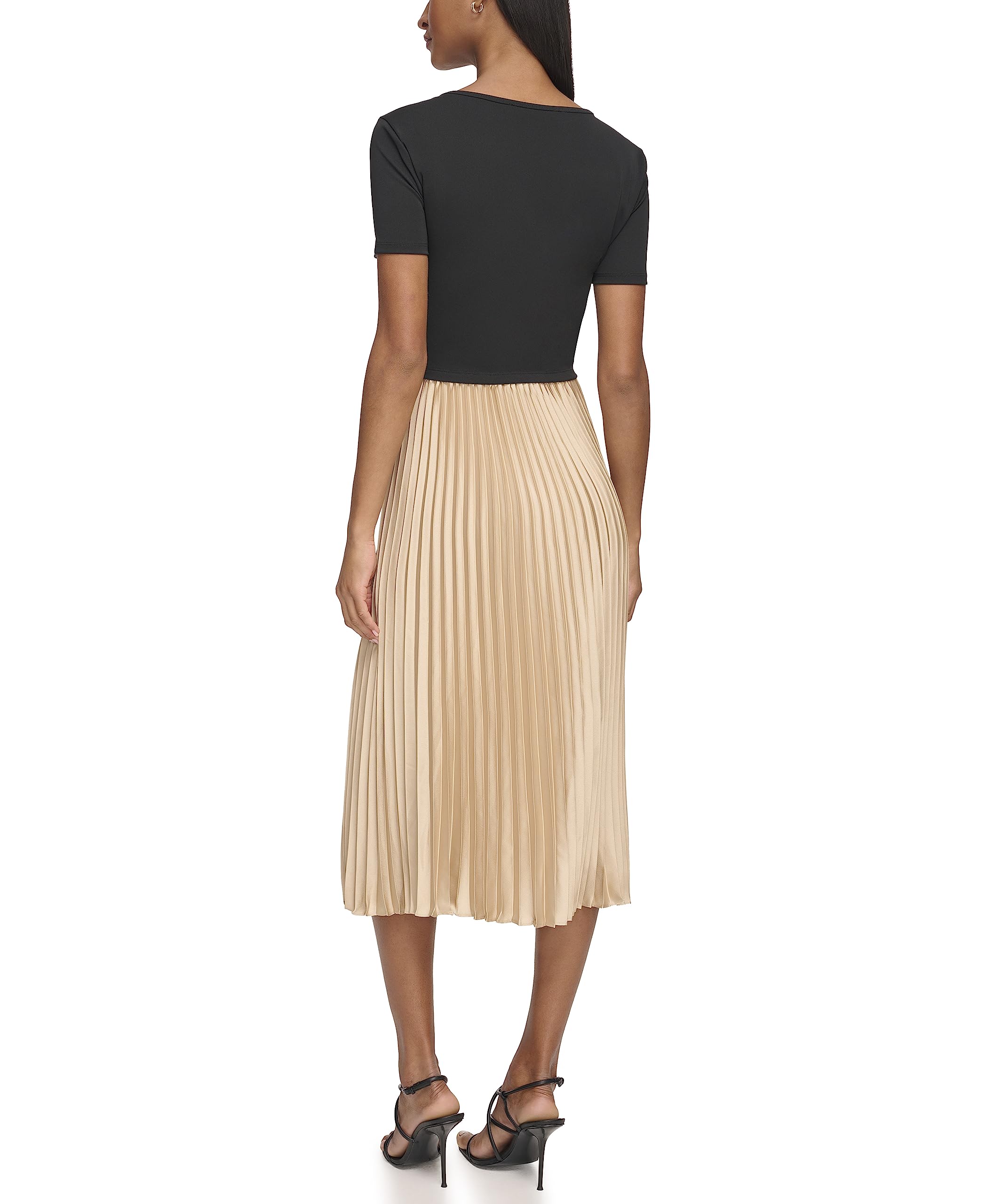 KARL LAGERFELD Women's Pleated Cut Out Dress - Elegant Sleeveless Midi Dress for Party, Wedding & Special Occasions
