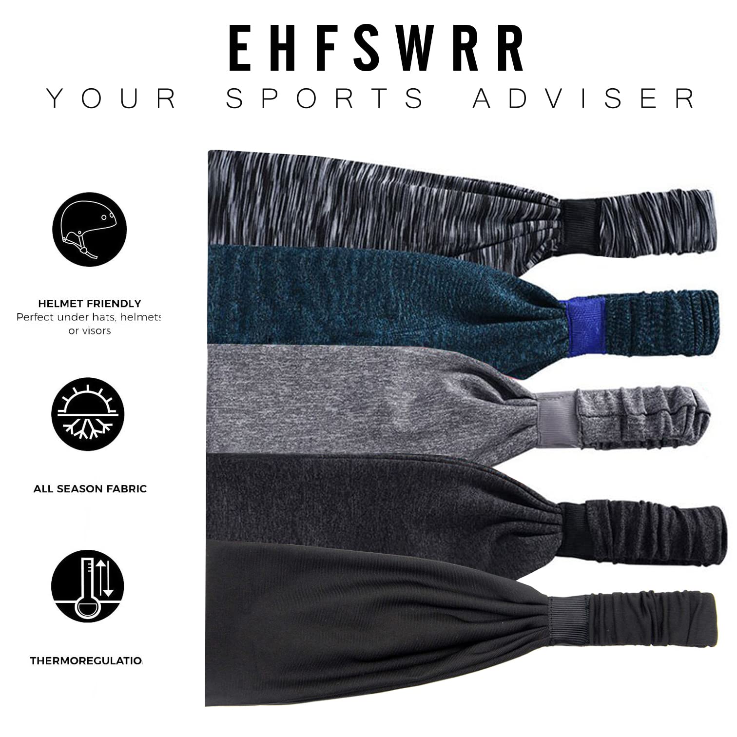 Elastic Workout Headbands for Women & Men - Wide Sweatband for Yoga, Gym, Running, Tennis & Cycling - Moisture Wicking Sports Head Wrap - Perfect for Fitness, Exercise & Travel Activities