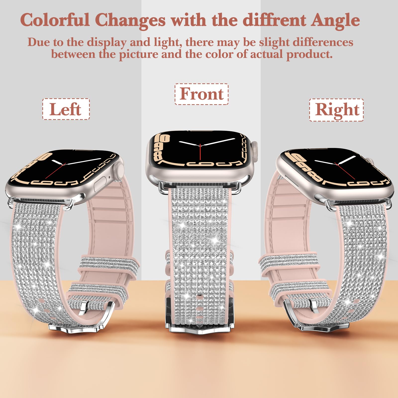 Sparkling Crystal Apple Watch Band for Women - Soft Glitter Silicone Strap Compatible with iWatch Series 9/8/7/6/5/SE (38mm 40mm 41mm) - Elegant Replacement Bracelet for Daily Wear & Special Occasions