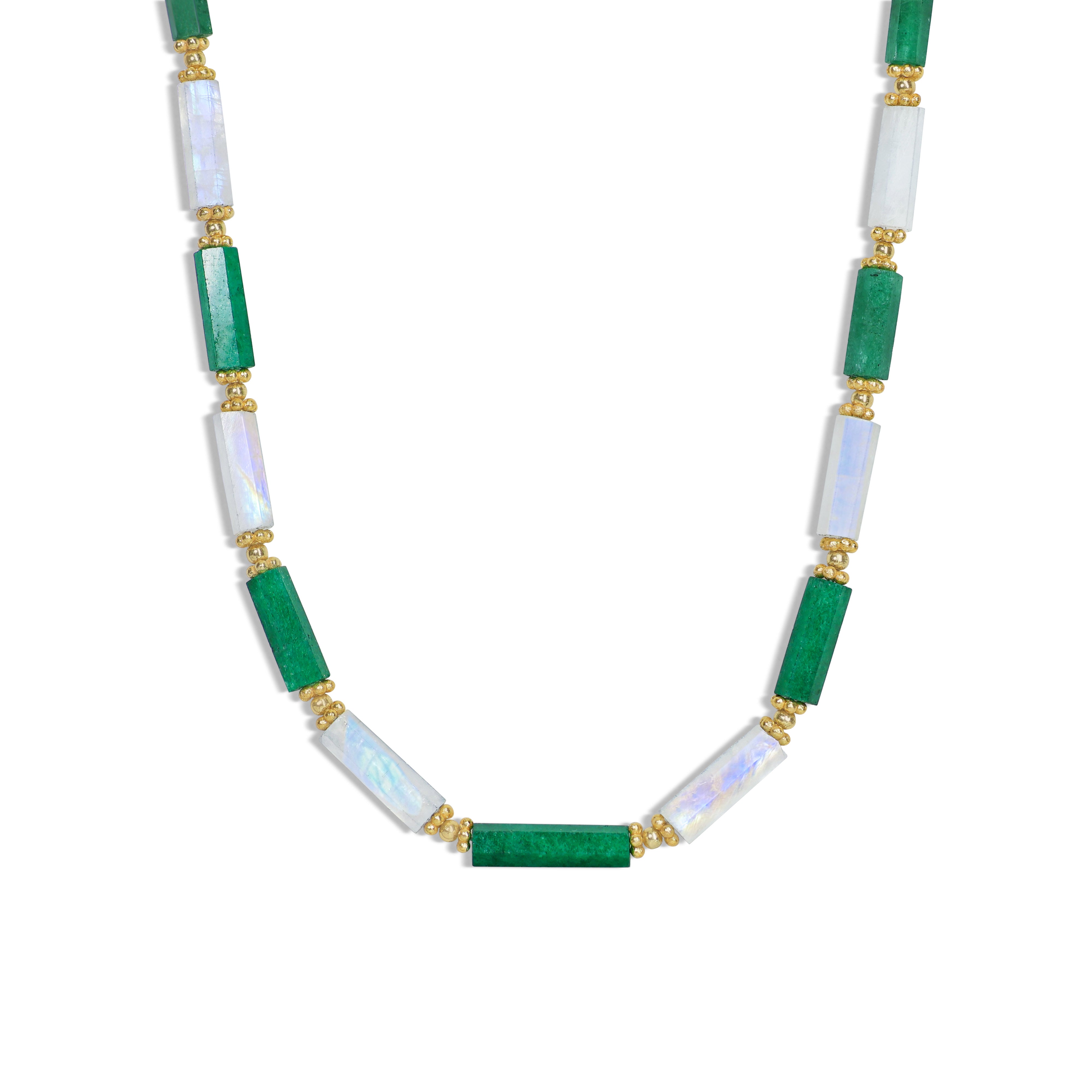 Handmade Green Emerald & Rainbow Moonstone Necklace for Women - Elegant Boho Jewelry Gift for Birthday, Wedding & Special Occasions