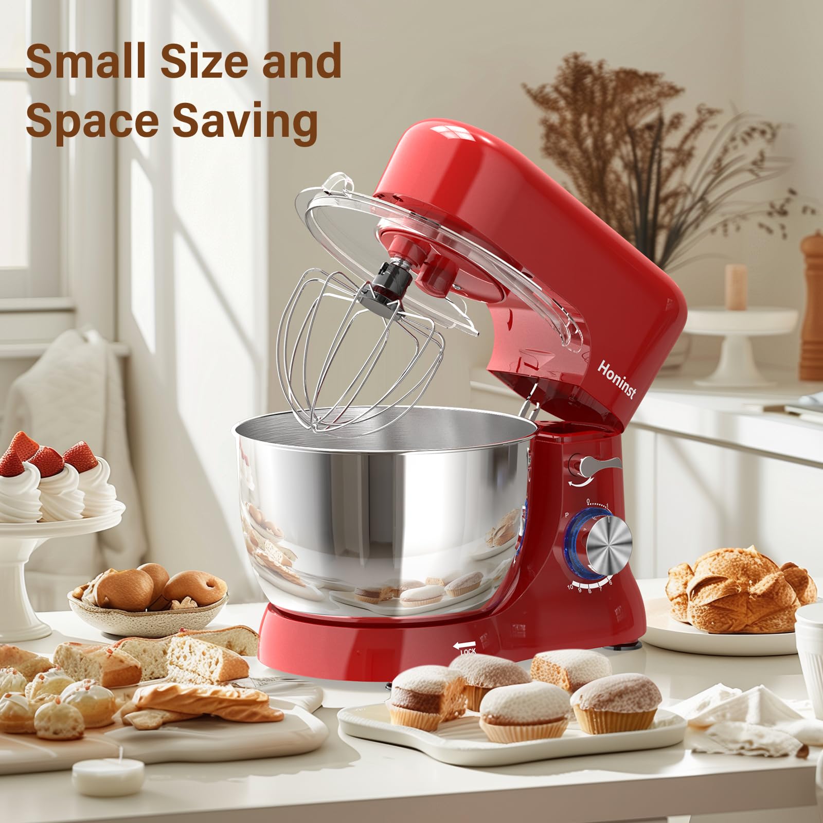 **5.5QT Stand Mixer - 10-Speed Tilt-Head Electric Kitchen Mixer with Bowl, Dough Hook, Whisk & Beater - Perfect for Baking Cakes, Cookies & Dough - Ideal for Home Bakers & Cooking Enthusiasts (Red)**