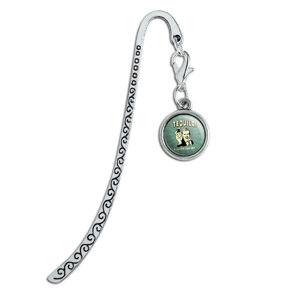 Funny Retro Tequila Bookmark - 'Brain Off Liver On' Humorous Metal Page Marker with Charm - Perfect for Book Lovers & Tequila Enthusiasts