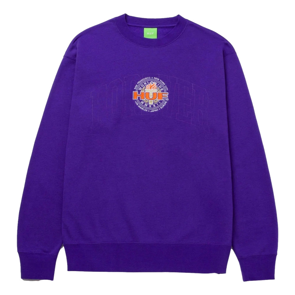 HUF Forever Torch Crewneck Sweatshirt - Purple | Men's Streetwear Hoodie for Casual Wear & Skateboarding