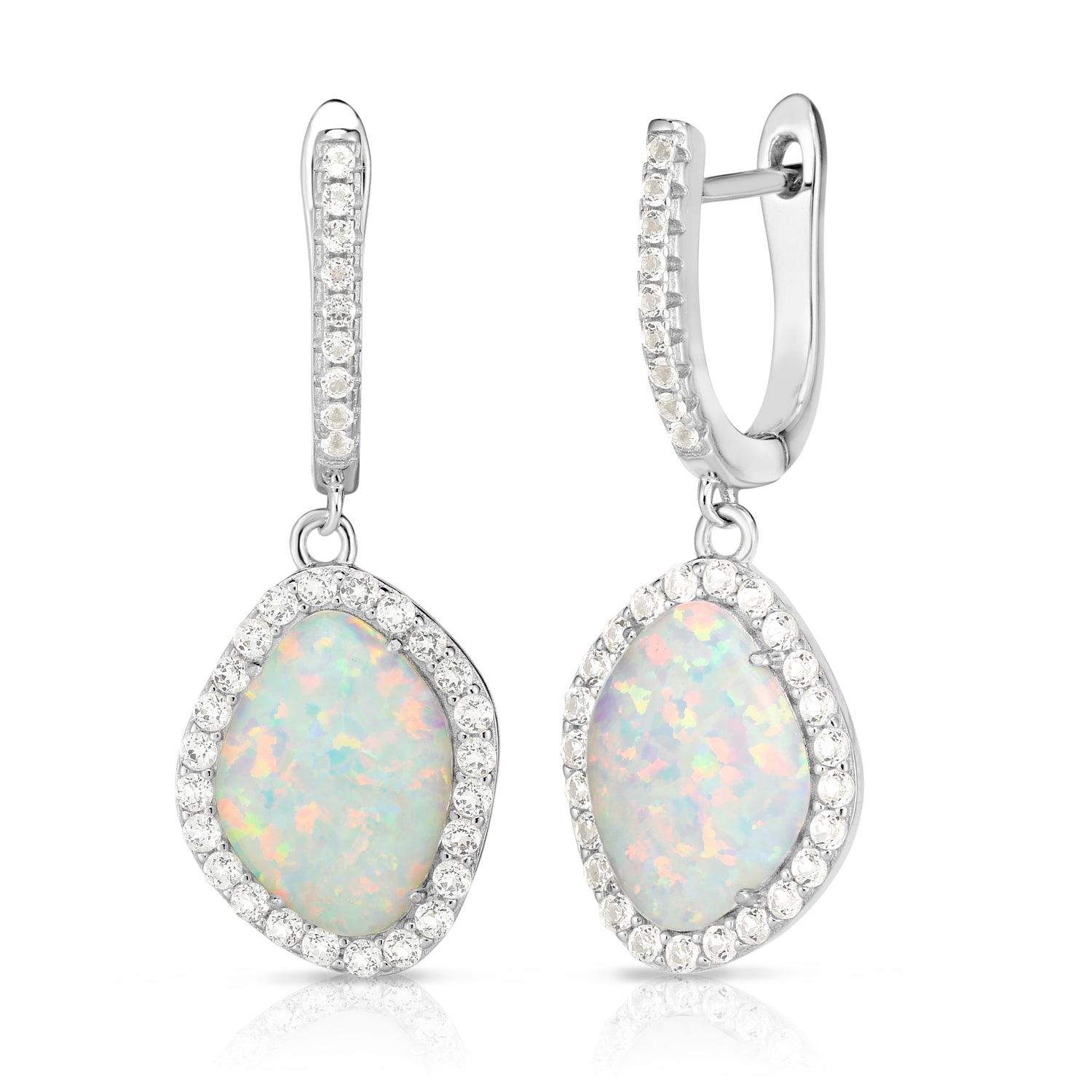 Opal & White Sapphire Earrings – Elegant Gemstone Jewelry for Women | Perfect for Weddings, Parties & Special Occasions