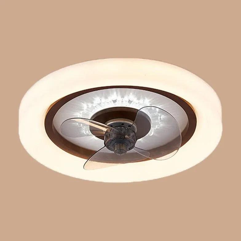 Modern Round Border Wooden Ceiling Fan with LED Light - Energy Efficient Indoor Cooling for Living Room, Bedroom & Office