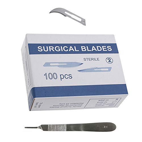 100-Pack #12 Surgical Scalpel Blades with Free #3 Handle - Professional Dental, ENT, Medical, Podiatry & Craft Blades for Precision Cutting | Ideal for Surgery, First Aid, Model Making & DIY Projects