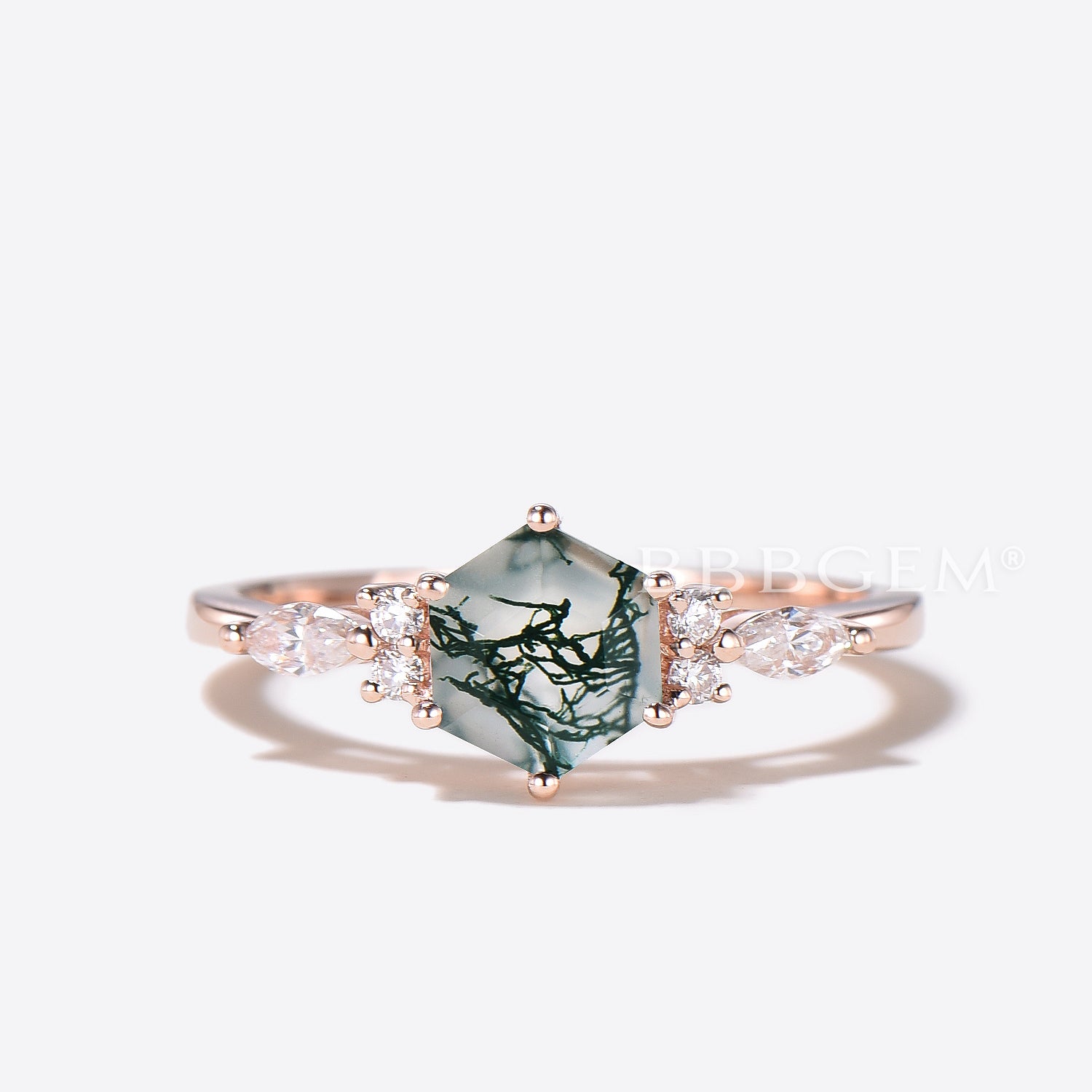Hexagon Natural Moss Agate Engagement Ring - Vintage Art Deco Style Wedding Band Set for Women - Perfect for Bridal Jewelry, Anniversary Gifts & Proposal