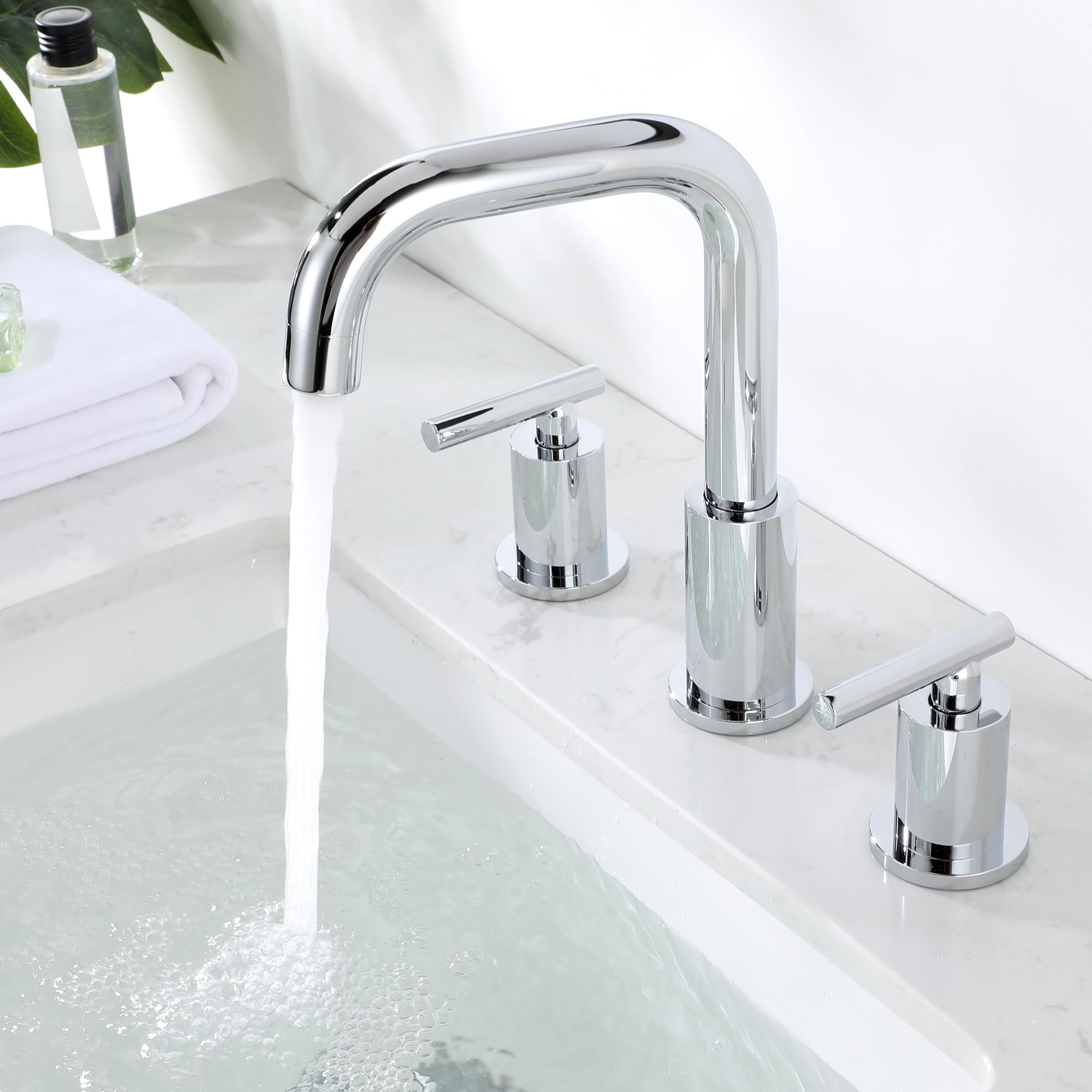 8 Inch Widespread Bathroom Faucet - 2 Handle 3 Hole Chrome Bathroom Sink Faucet with Drain & Supply Hoses - ChiLDano CH3166CP - Perfect for Modern Bathrooms & Powder Rooms