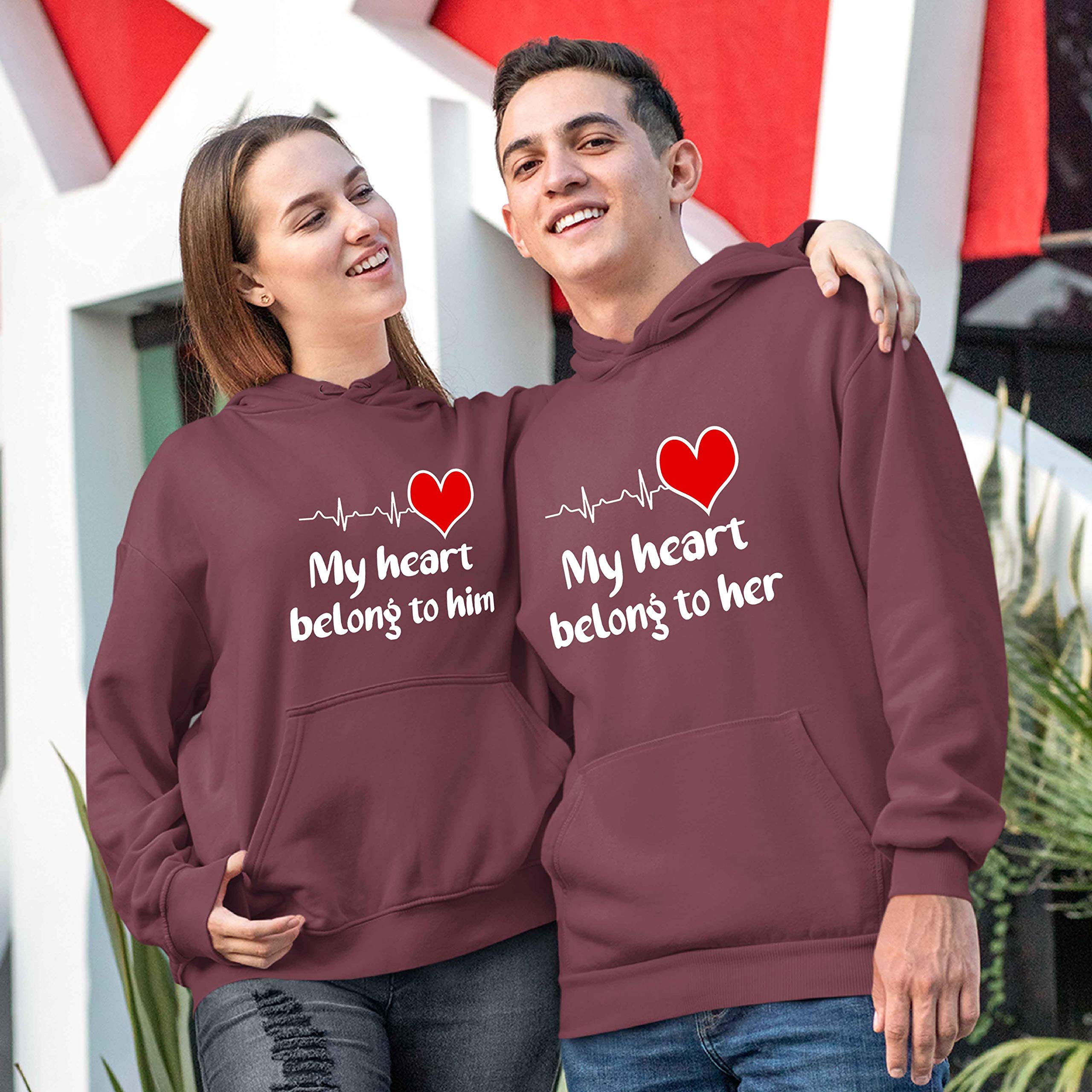 Best Unisex Couples Hoodies - My Heart Belongs To Him/Her - Cozy Matching Outfits for Date Nights & Family Gatherings